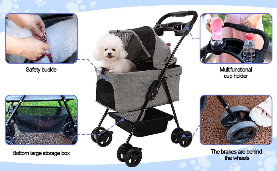 Coche para mascotas desmontable tres en uno con ruedas y malla transpirable