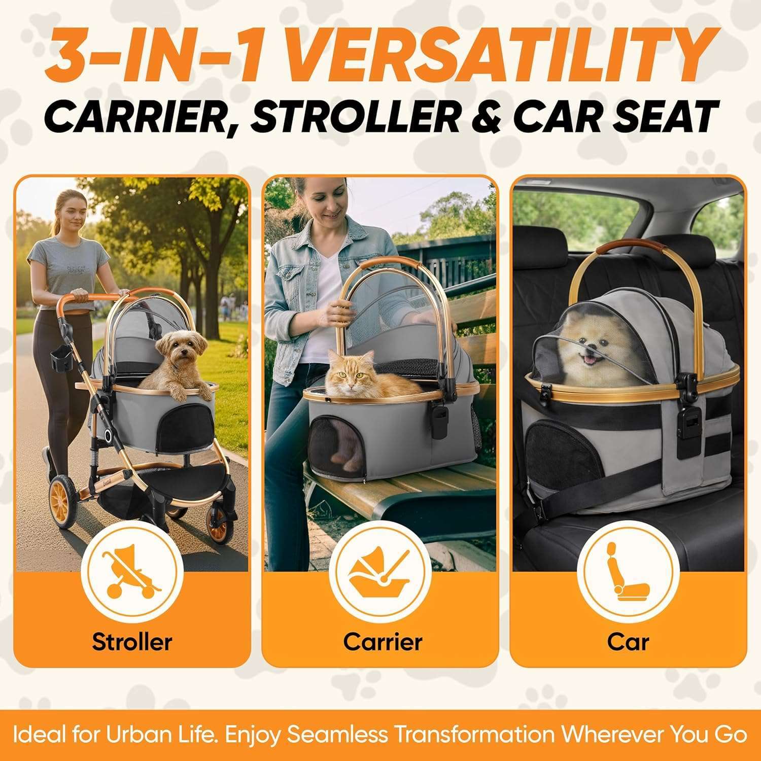 coche plegable 3 en 1 para mascotas evertail con ruedas de goma de 25.4 centimetros y transportador desmontable ideal para chile