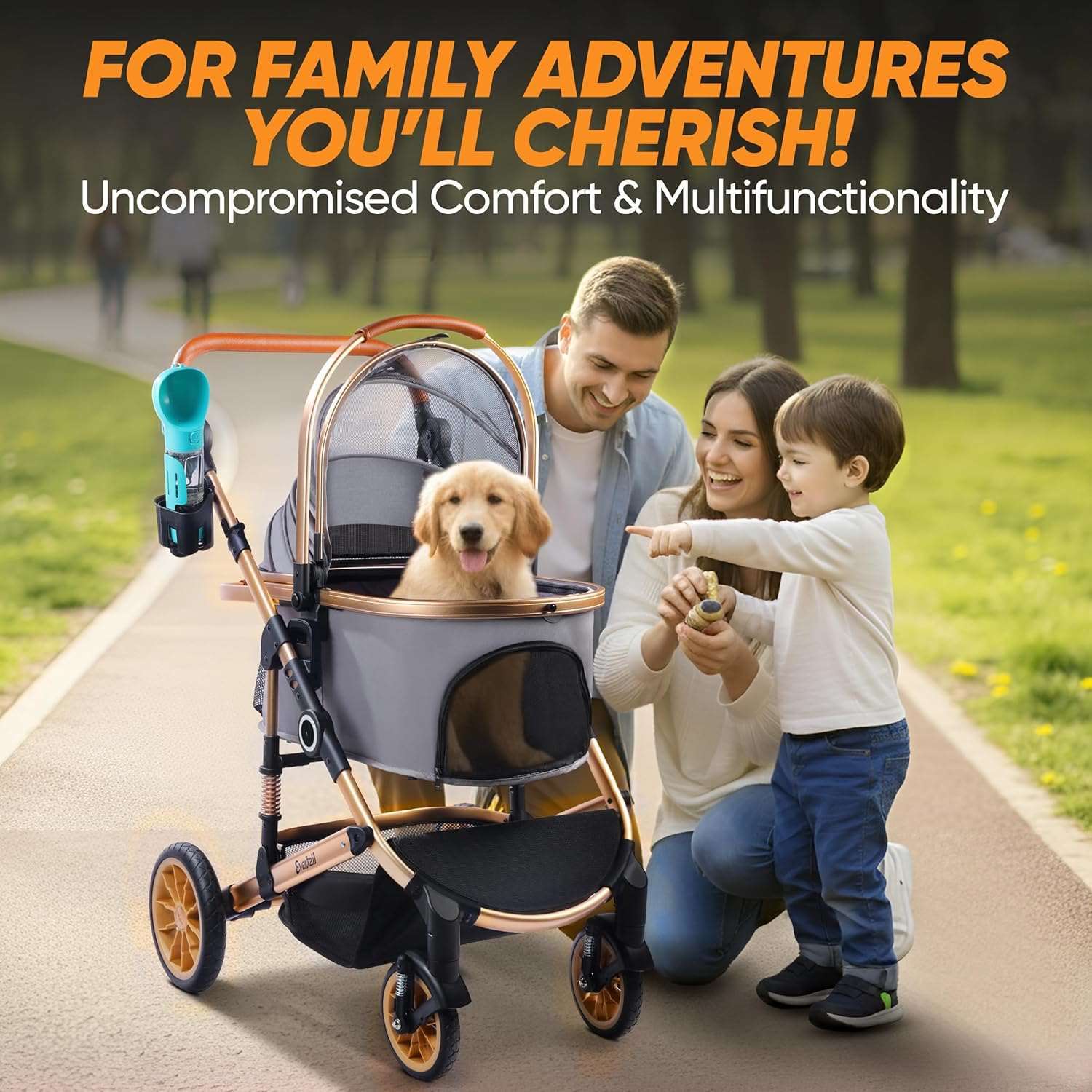 coche plegable 3 en 1 para mascotas evertail con ruedas de goma de 25.4 centimetros y transportador desmontable ideal para chile