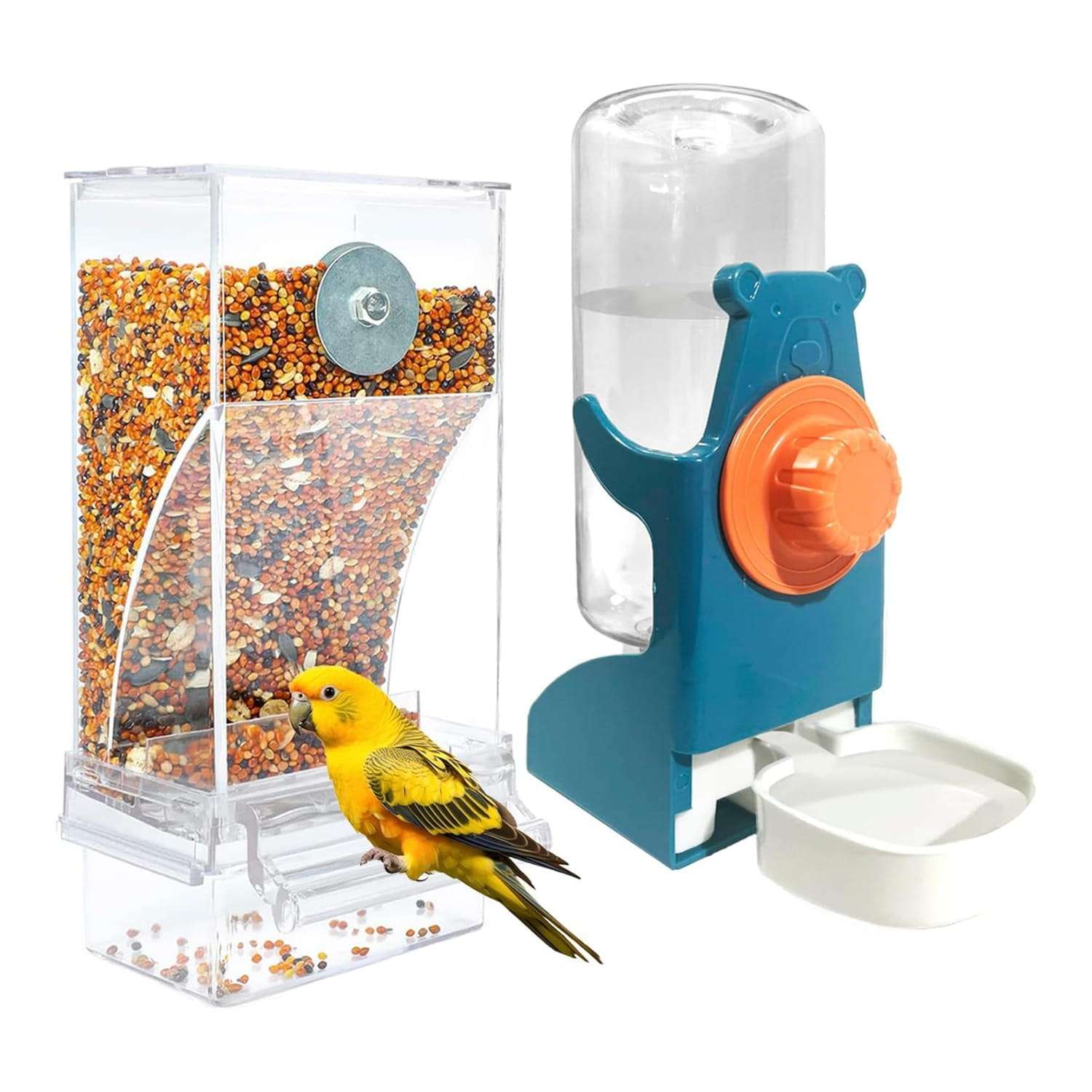 Set de dispensador automatico de agua y comedero transparente acrilico para pajaros de jaula