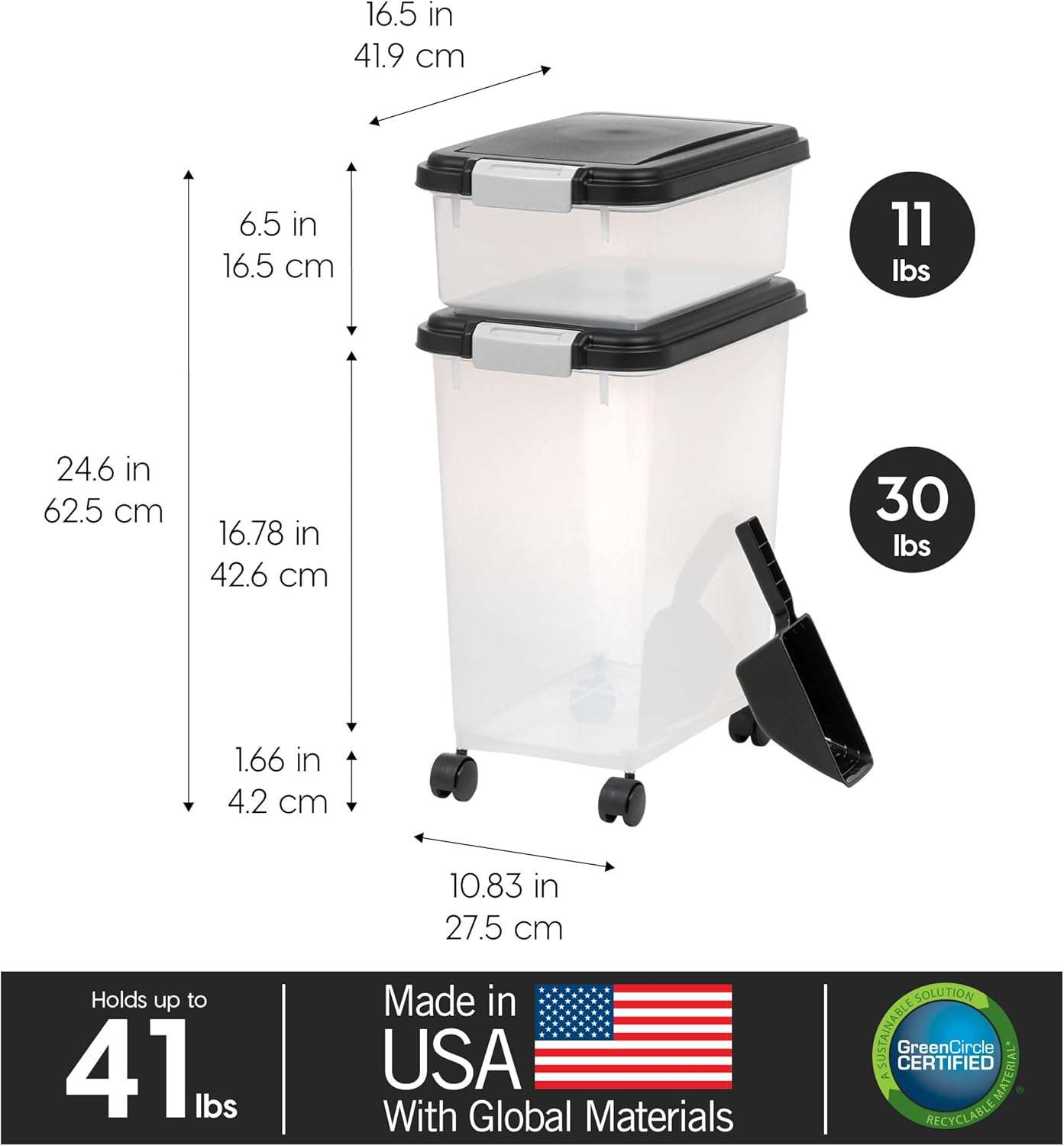 Contenedor Doble Hermético con Ruedas para Almacenar Comida de Mascotas 13.6Kg + 5 Kg - Imagen 2