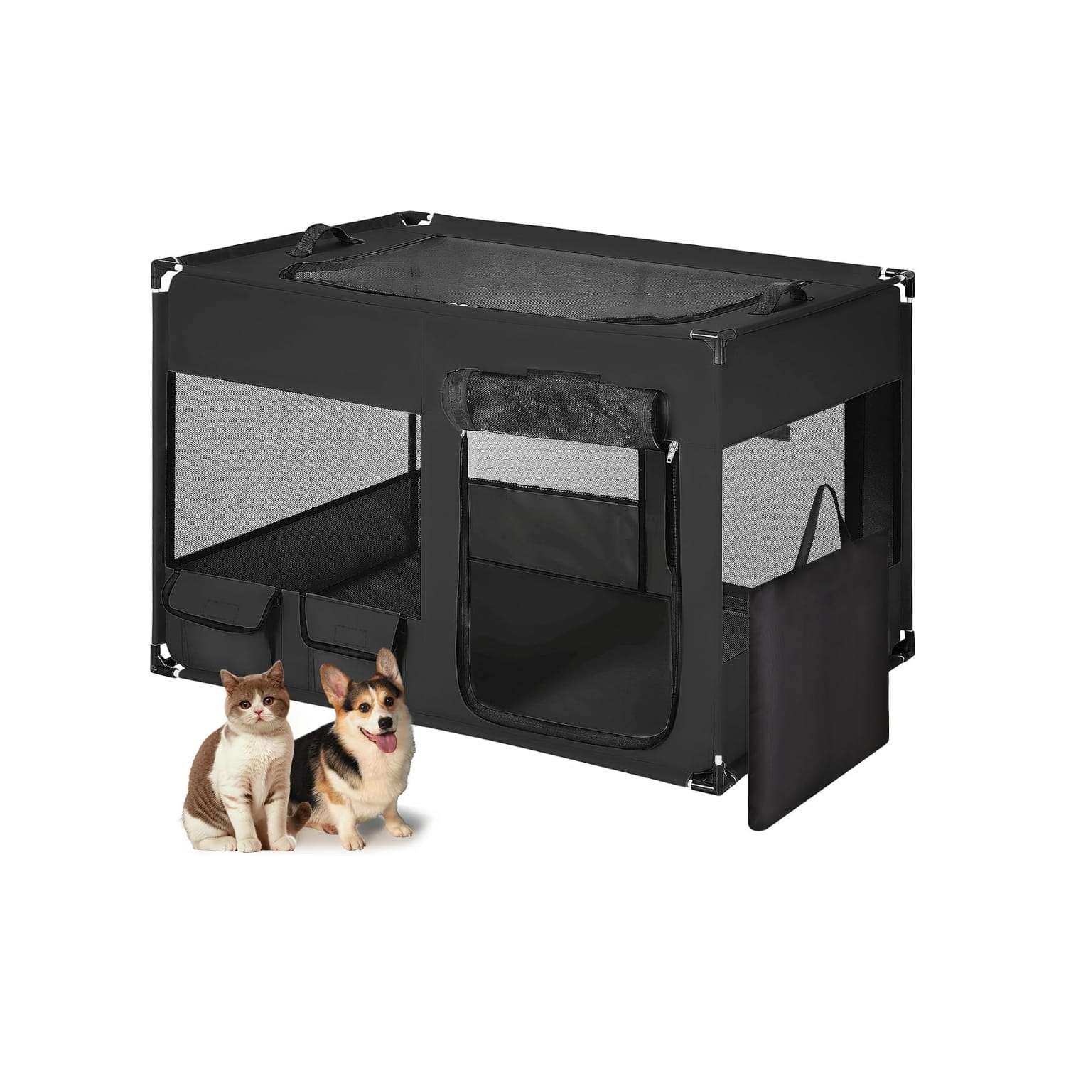 Corral portatil de tela impermeable para perros con malla transpirable y estructura resistente