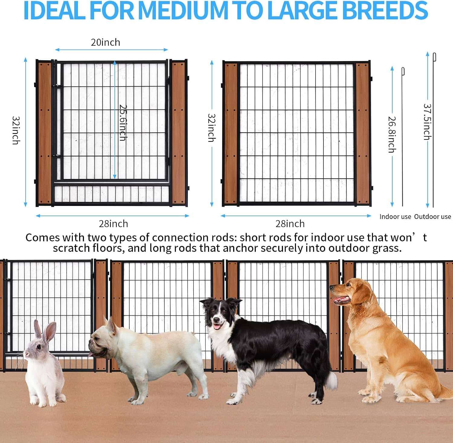 Corralito modular resistente para mascotas diseñado para uso en interiores y exteriores con paneles variables.