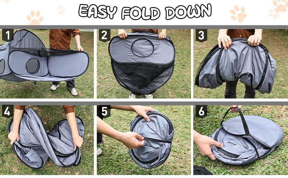Corralito plegable tres en uno para gatos con carpa y tunel de tela suave