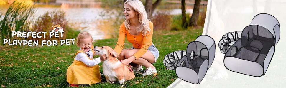 Corralito plegable tres en uno para gatos con carpa y tunel de tela suave