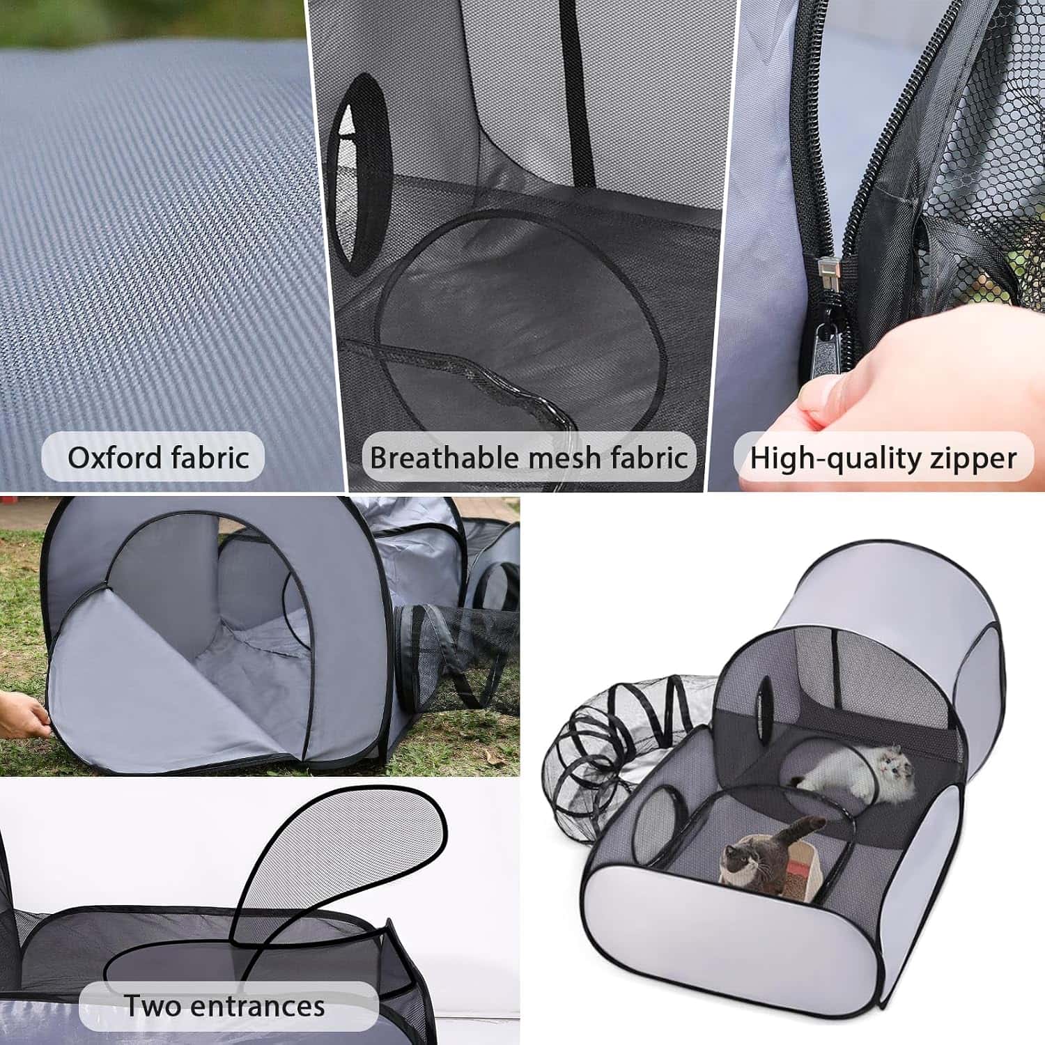 Corralito plegable tres en uno para gatos con carpa y tunel de tela suave