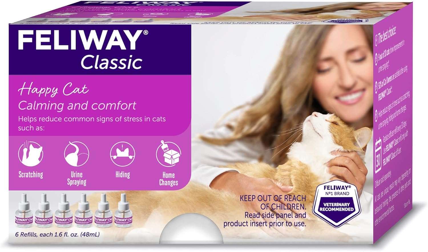 paquete de seis repuestos feliway classic de feromonas calmantes para gatos con cobertura de 65 metros cuadrados ideal para chile