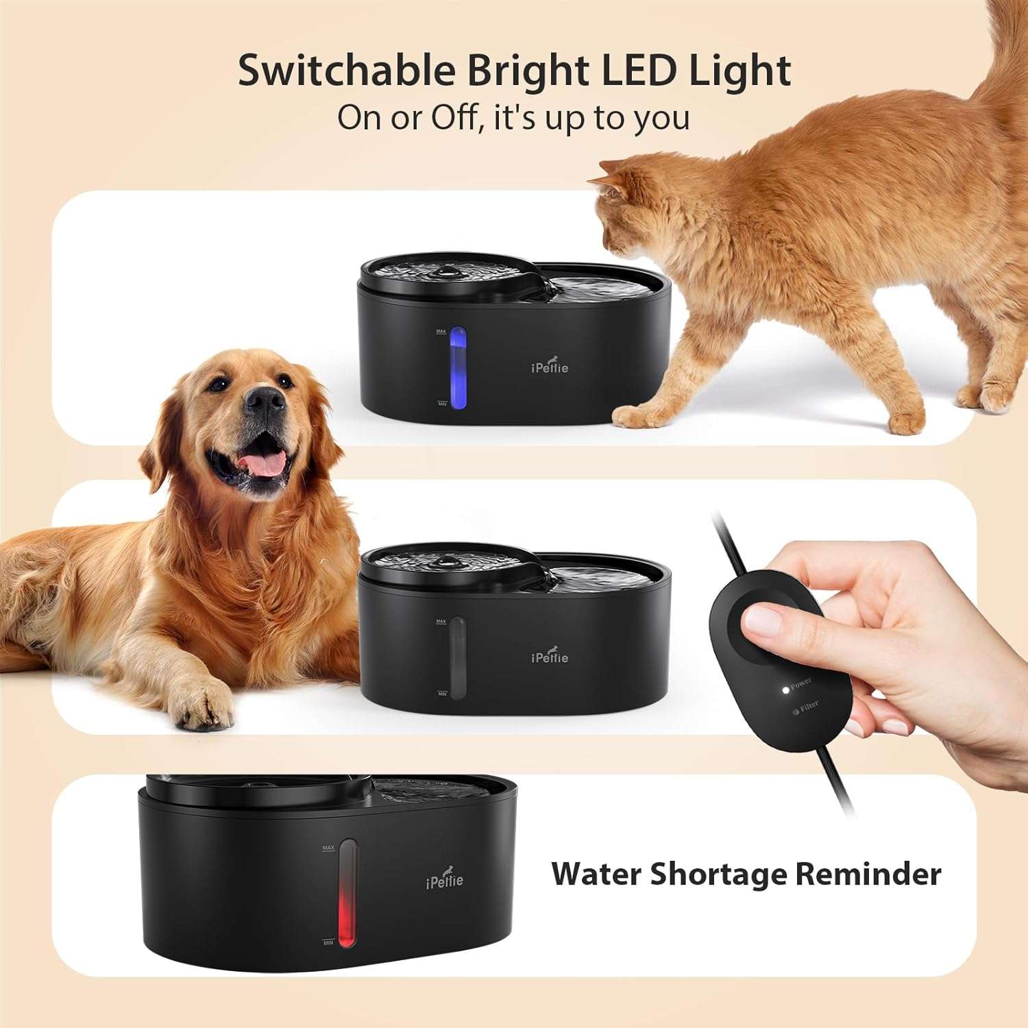Fuente de Agua Cascada Electrica con Luz para Mascotas de 6 L - Imagen 3