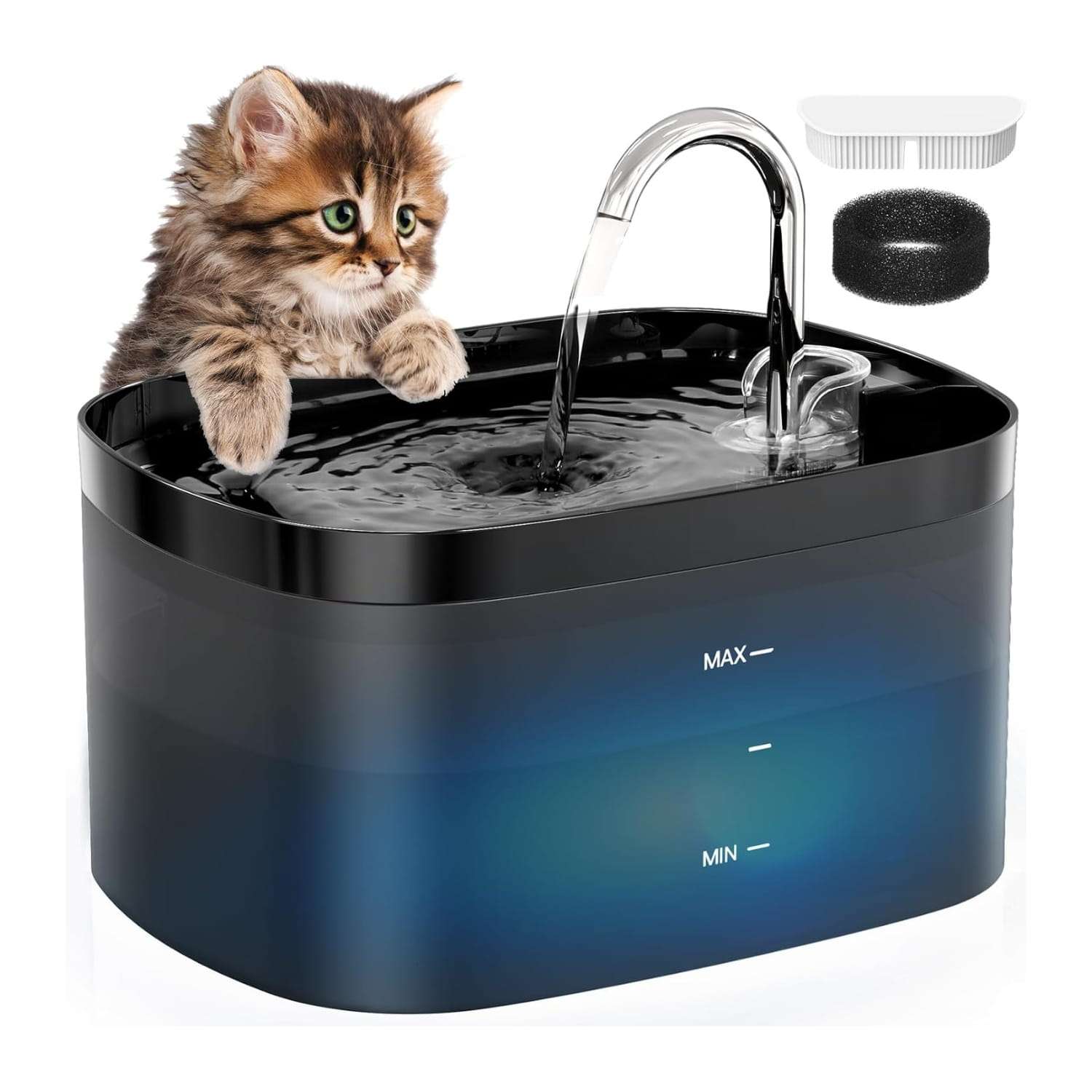 Fuente de agua automatica para gatos con diseno tipo grifo luz LED y gran capacidad.