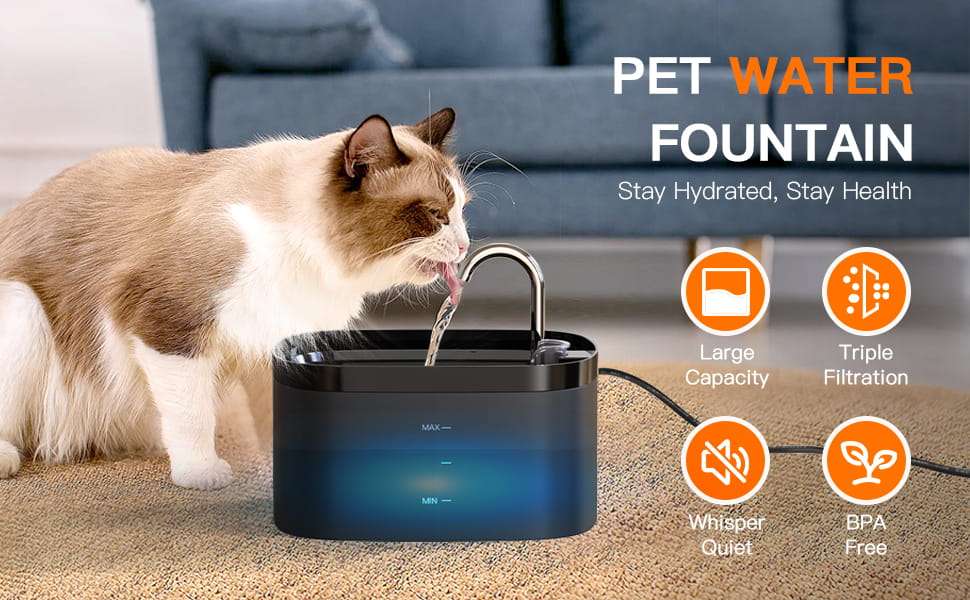 Fuente de agua automatica para gatos con diseno tipo grifo luz LED y gran capacidad.