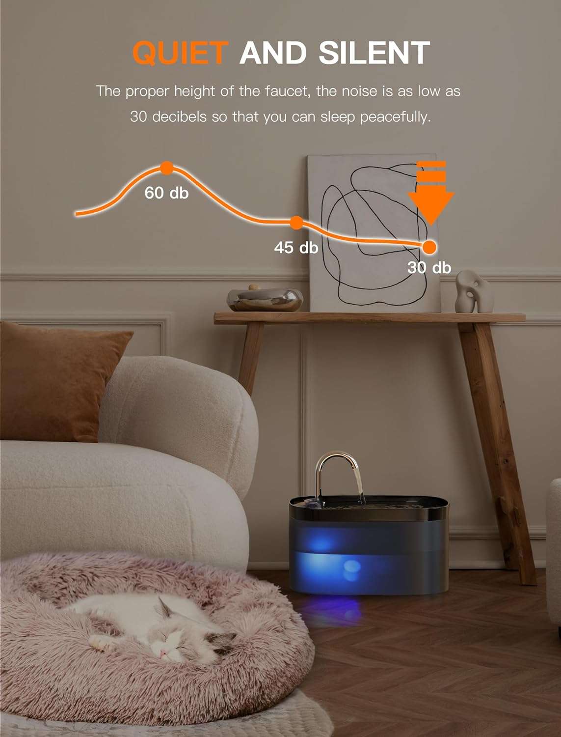Fuente de agua automatica para gatos con diseno tipo grifo luz LED y gran capacidad.