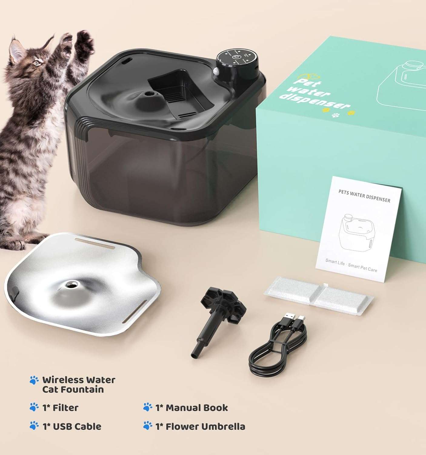 Fuente de Agua Inalámbrica con Sensor Ultra Silenciosa 2.8 L - Imagen 7