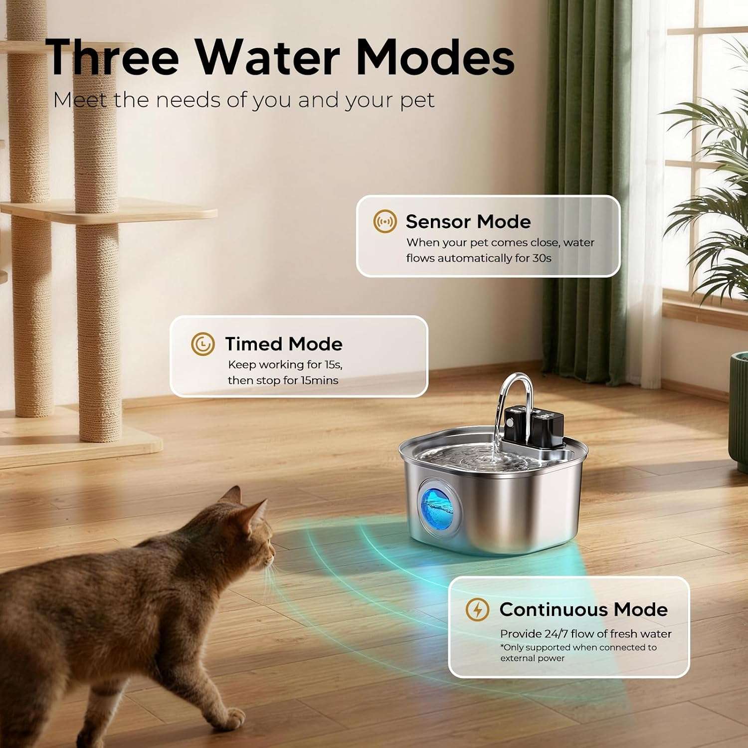 Fuente de Agua Inalámbrica con Sensor de Movimiento de Acero Inoxidable 3.2 L - Imagen 5