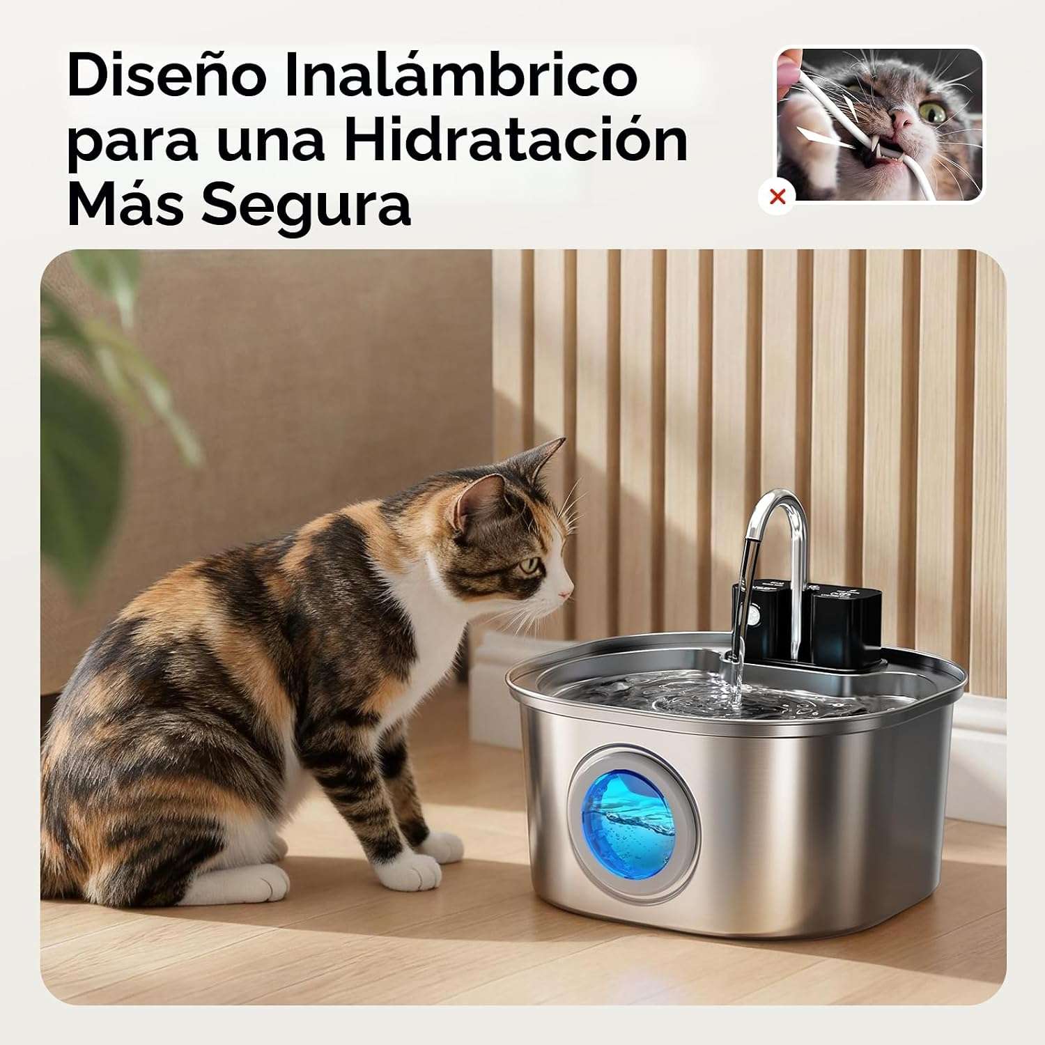 Fuente de Agua Inalámbrica con Sensor de Movimiento de Acero Inoxidable 3.2 L - Imagen 4