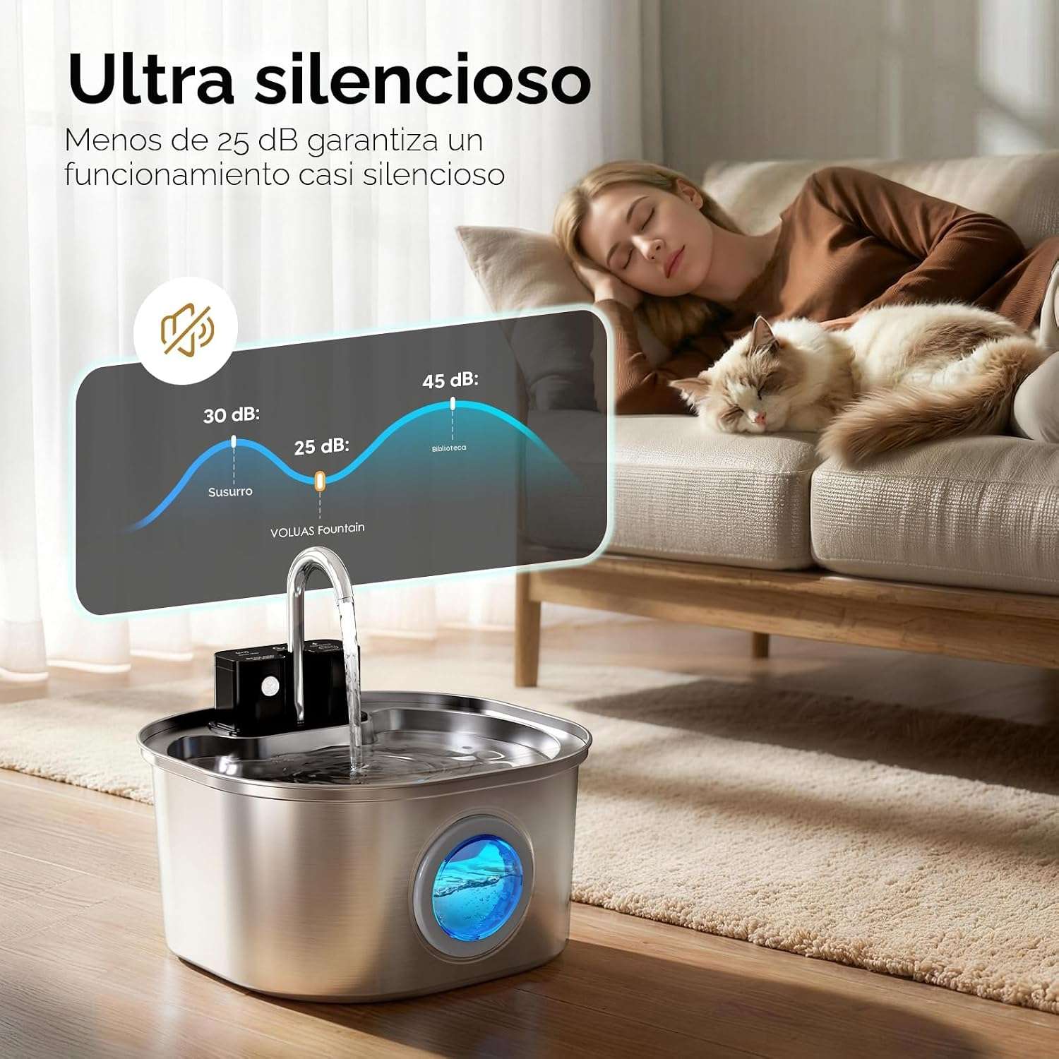Fuente de Agua Inalámbrica con Sensor de Movimiento de Acero Inoxidable 3.2 L - Imagen 3