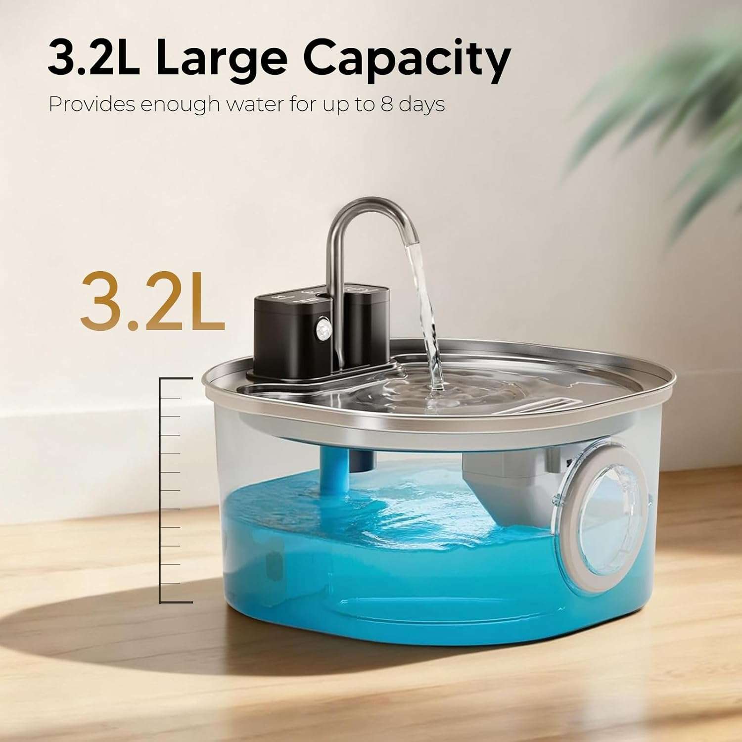 Fuente de Agua Inalámbrica con Sensor de Movimiento de Acero Inoxidable 3.2 L - Imagen 2