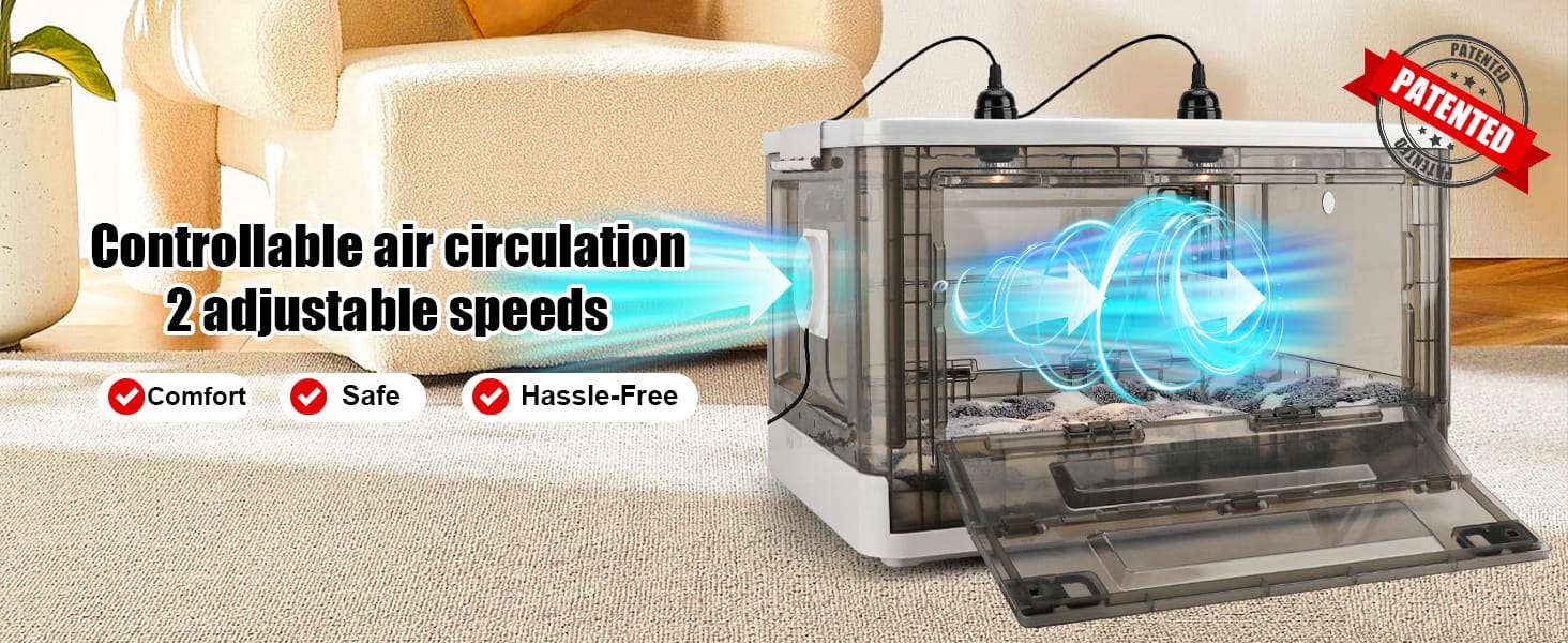 Incubadora transparente para cachorros y gatitos con lampara de calor ventilador y kit de alimentacion.