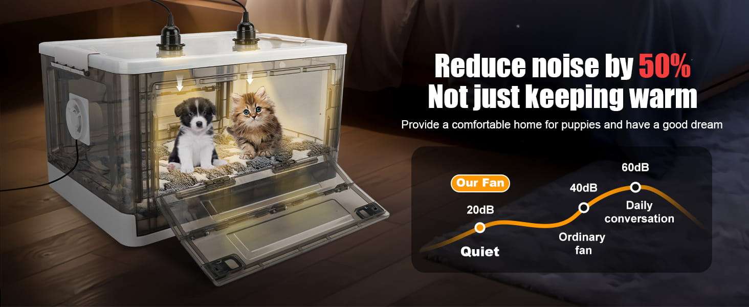 Incubadora transparente para cachorros y gatitos con lampara de calor ventilador y kit de alimentacion.
