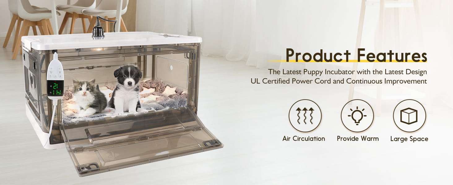 Incubadora transparente para cachorros y gatitos con lampara de calor ventilador y kit de alimentacion.