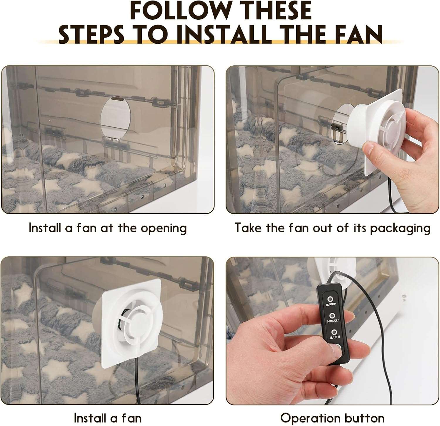 Incubadora transparente para cachorros y gatitos con lampara de calor ventilador y kit de alimentacion.