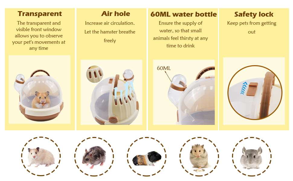 Jaula transportadora pequeña para hamster con ventilacion botella de agua y ventana transparente