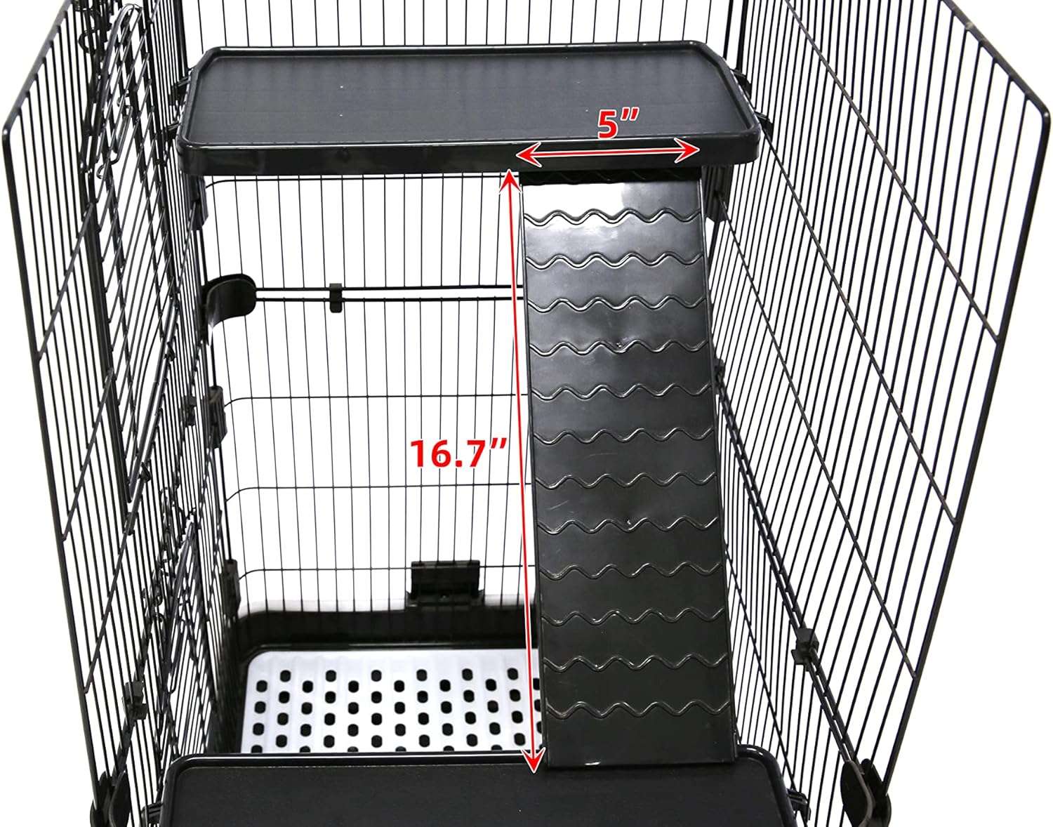 Jaula de metal negra de tres niveles con ruedas y bandeja extraíble para hurones chinchillas y roedores pequeños.
