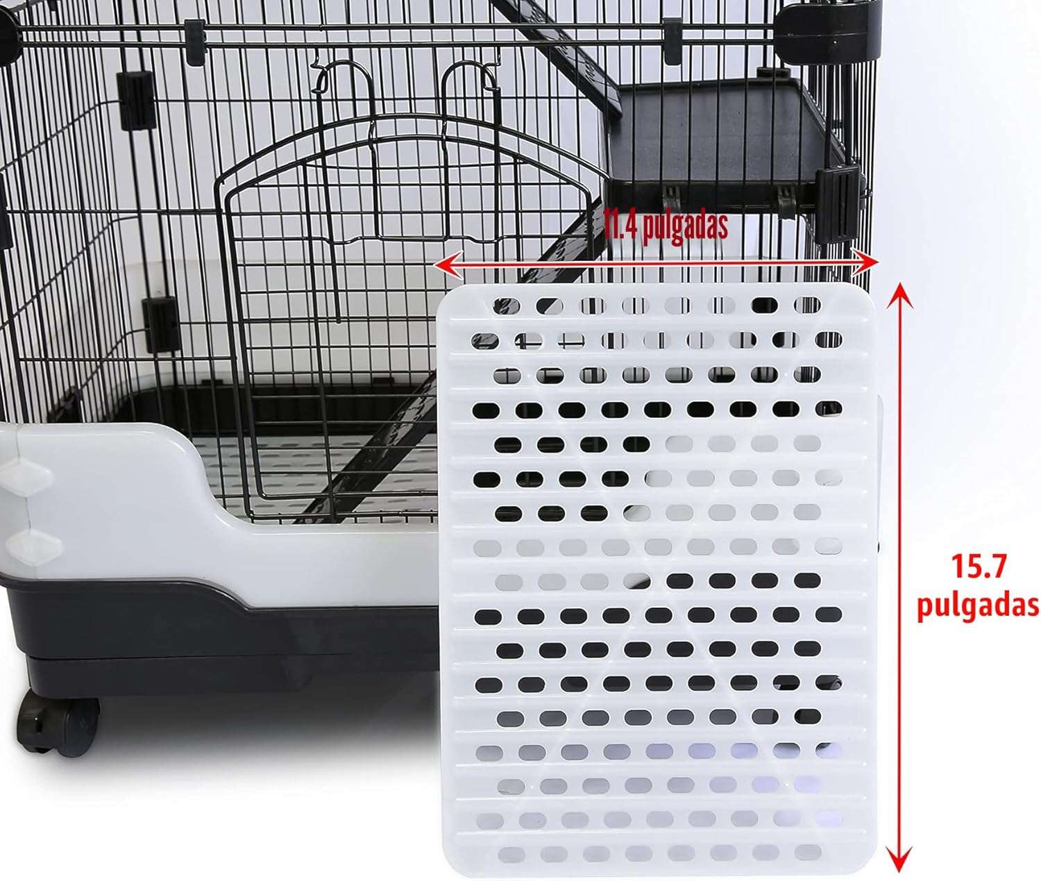 Jaula de metal negra de tres niveles con ruedas y bandeja extraíble para hurones chinchillas y roedores pequeños.