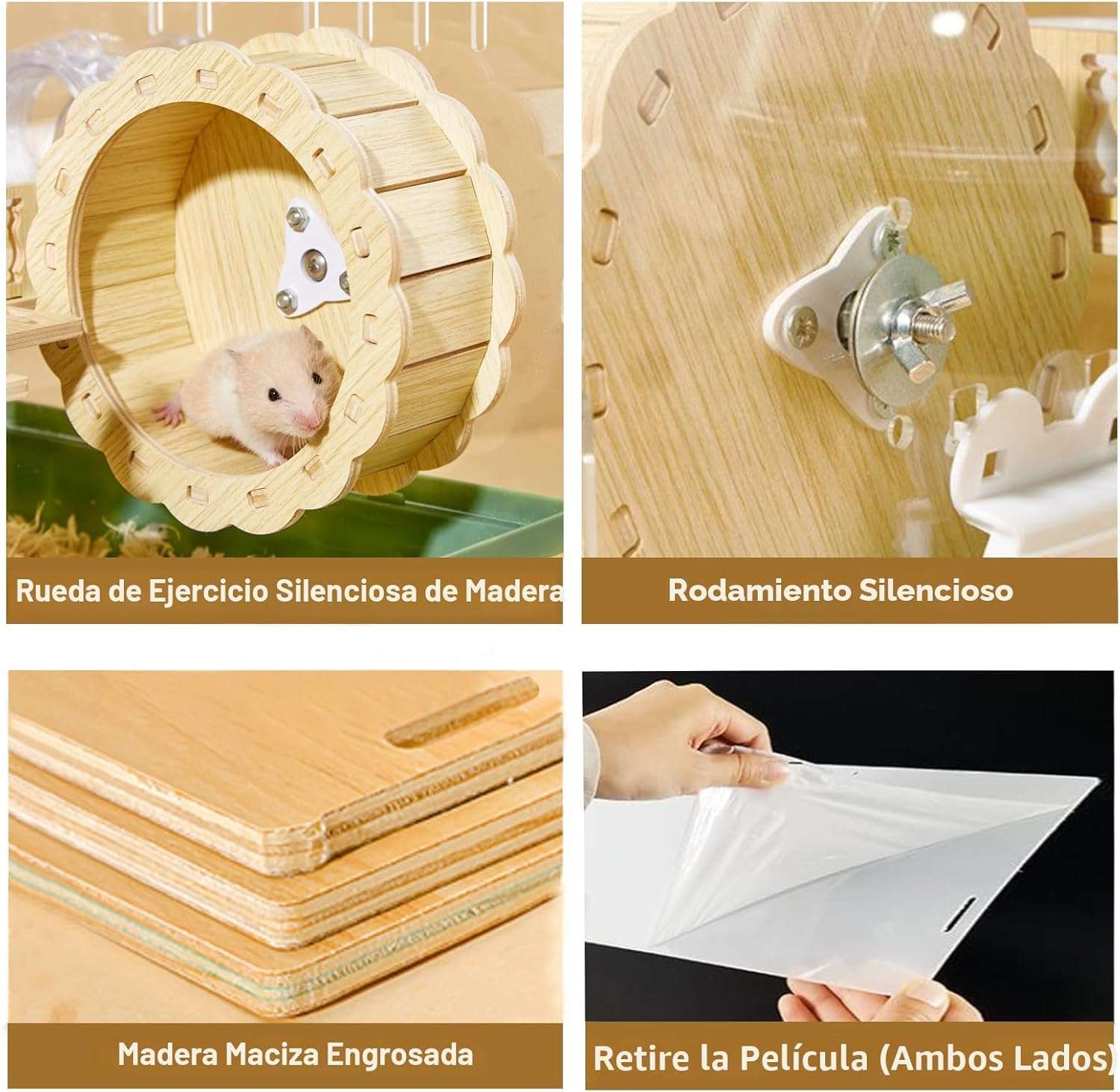 Jaula transparente de acrilico para hamster con casa de madera rueda silenciosa y accesorios.