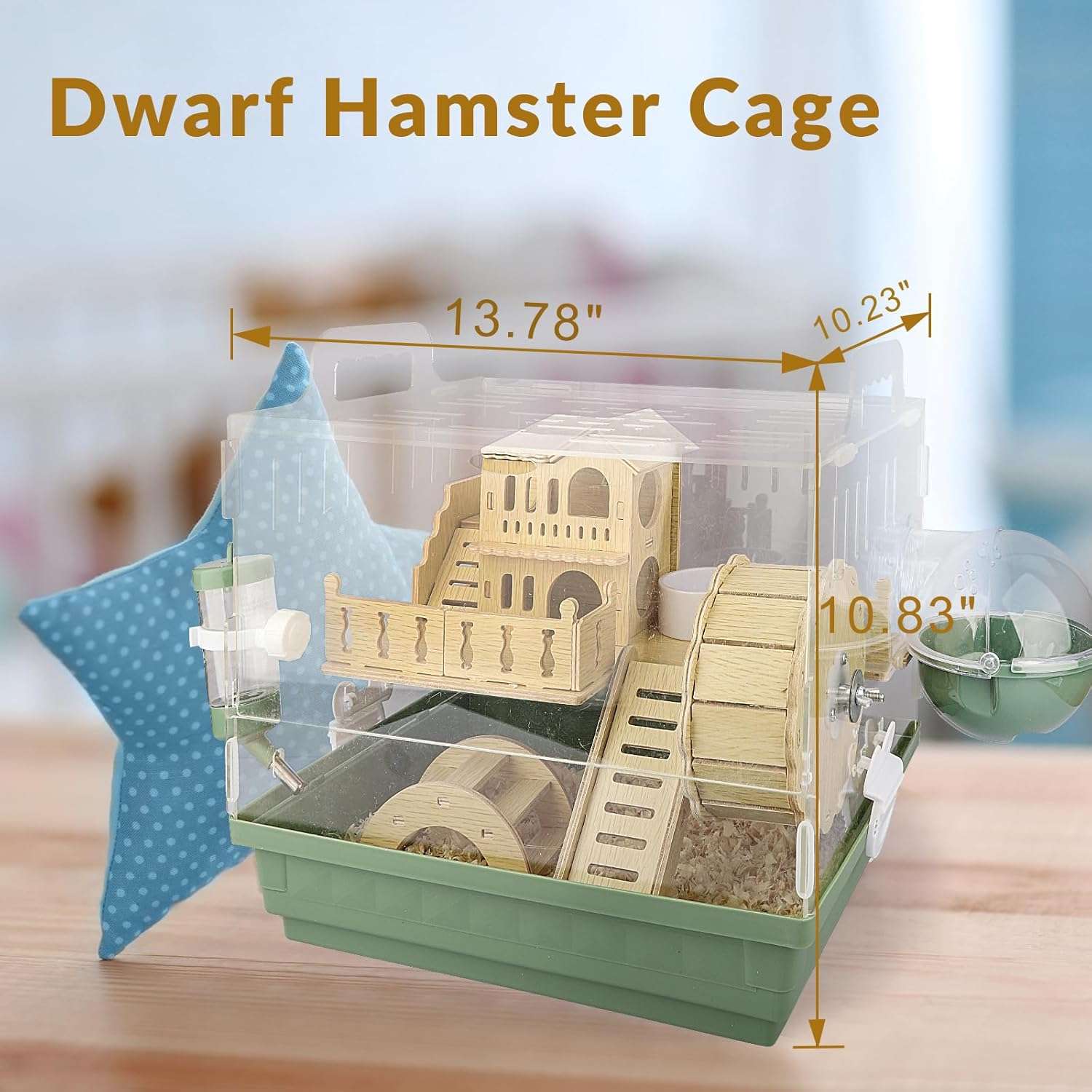 Jaula transparente de acrilico para hamster con casa de madera rueda silenciosa y accesorios.