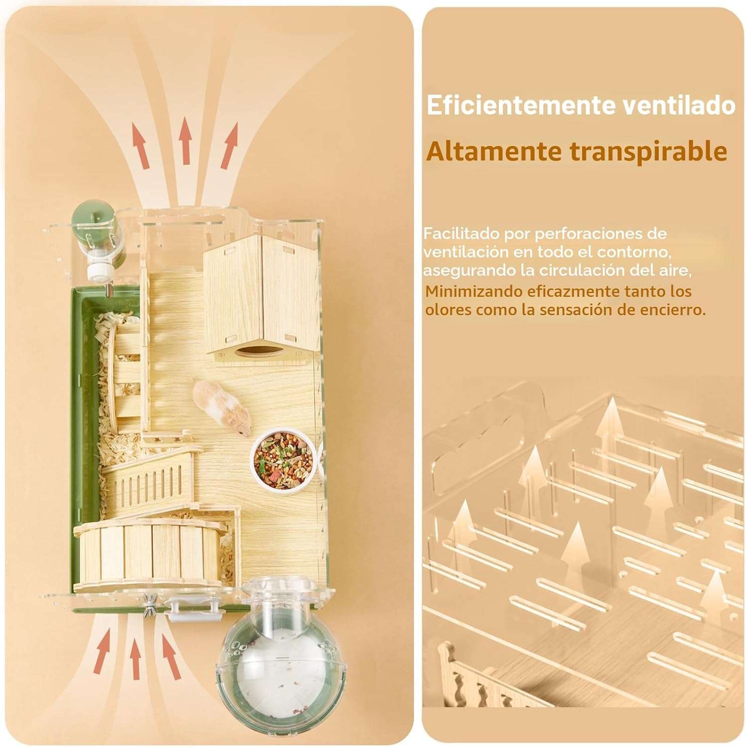 Jaula transparente de acrilico para hamster con casa de madera rueda silenciosa y accesorios.