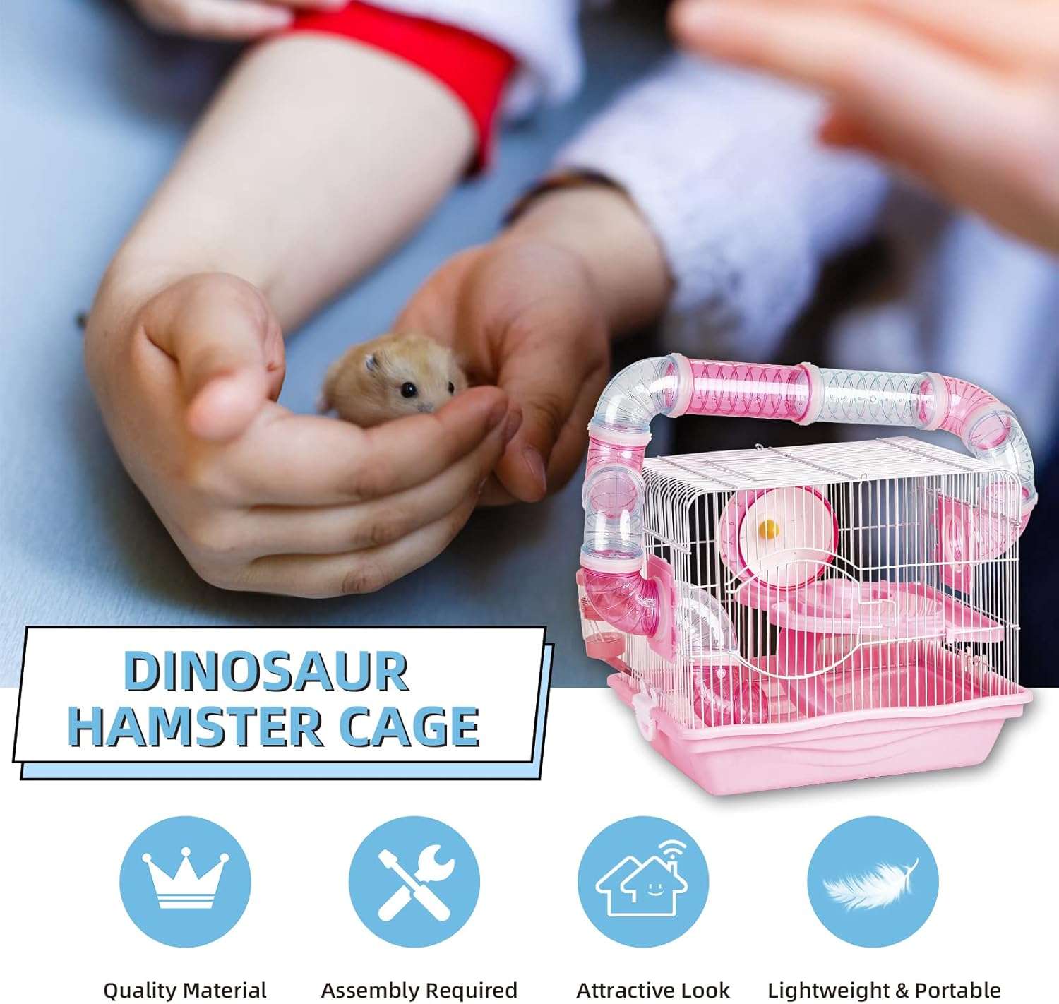 Jaula multinivel para hamster con bandeja extraible rueda de ejercicio y divertidos accesorios.
