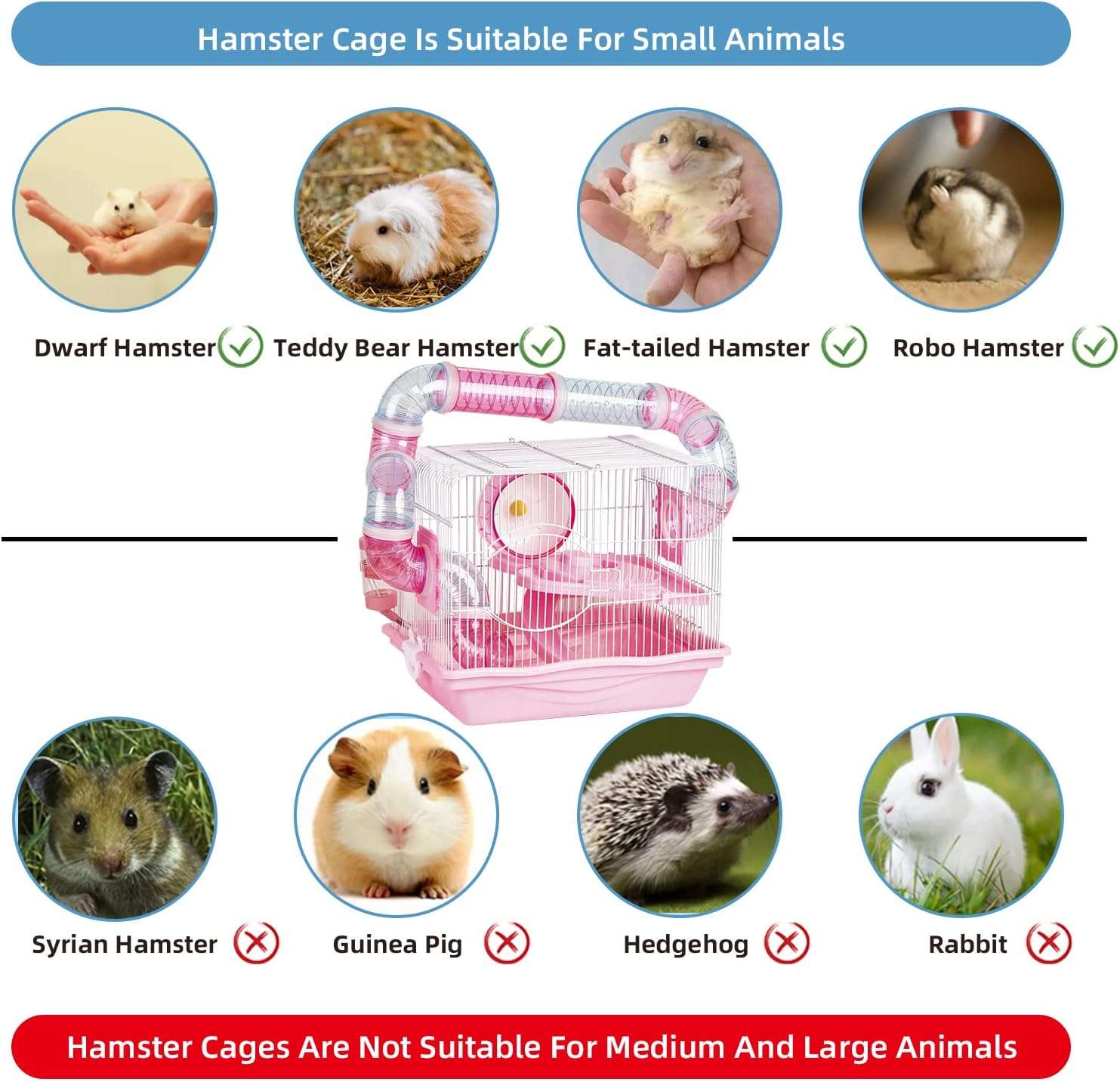 Jaula multinivel para hamster con bandeja extraible rueda de ejercicio y divertidos accesorios.