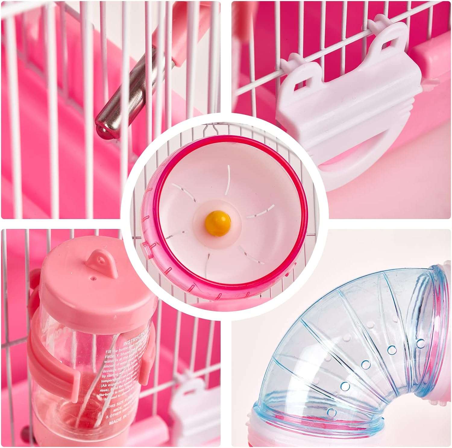 Jaula multinivel para hamster con bandeja extraible rueda de ejercicio y divertidos accesorios.