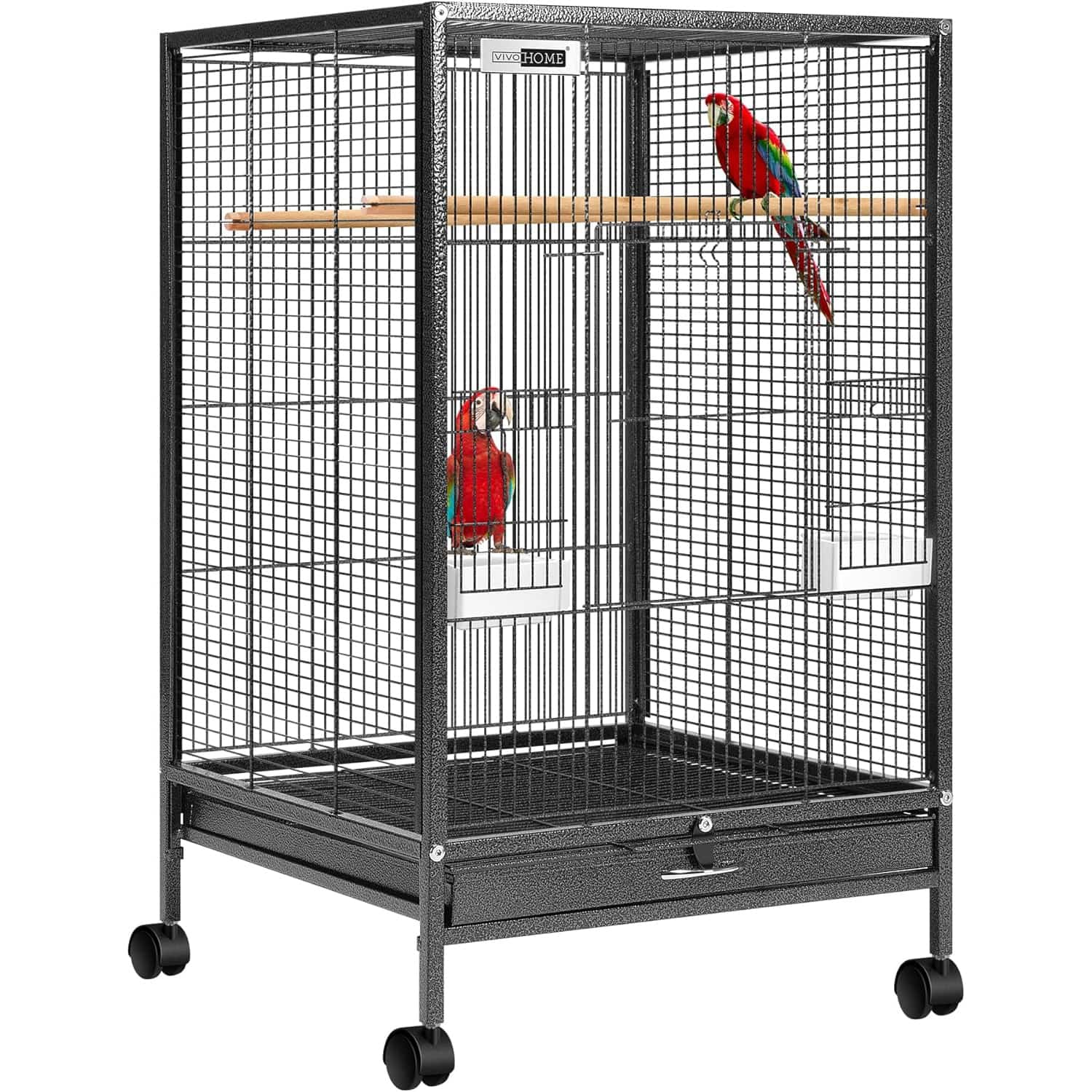 Jaula de acero resistente para aves con base plana ruedas y accesorios incluidos