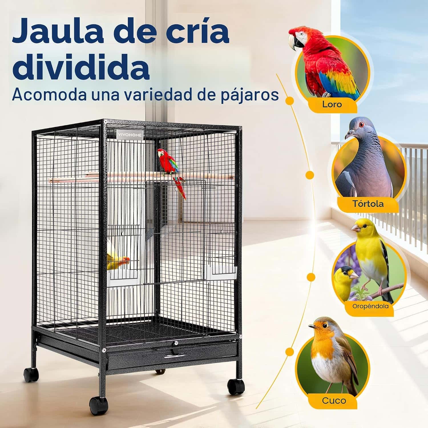 Jaula de Hierro Forjado con Bandeja Extraíble Pájaros 45x45x76 Cm - Imagen 13