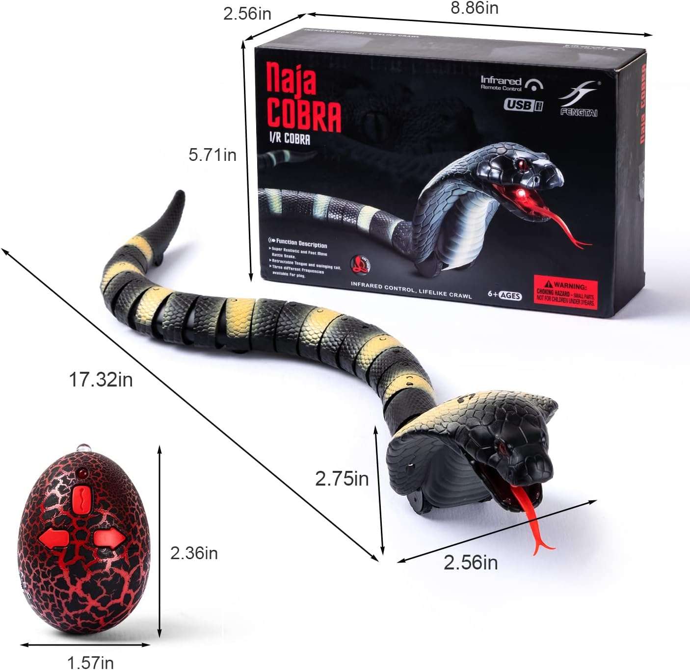 juguete de serpiente RC a control remoto con diseño realista en color negro y controlador infrarrojo