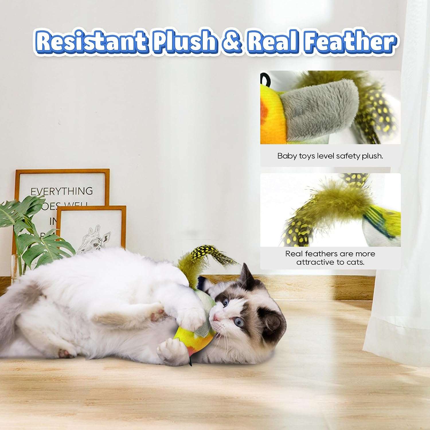 juguete colgante retráctil para gatos con diseño de pájaro, canto realista y cuerda elástica ajustable LEWISER