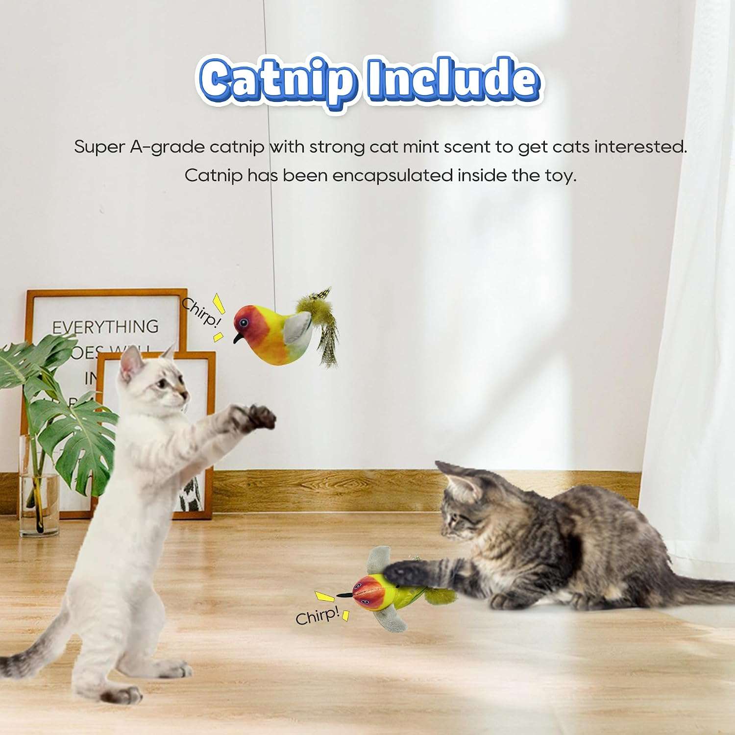 juguete colgante retráctil para gatos con diseño de pájaro, canto realista y cuerda elástica ajustable LEWISER