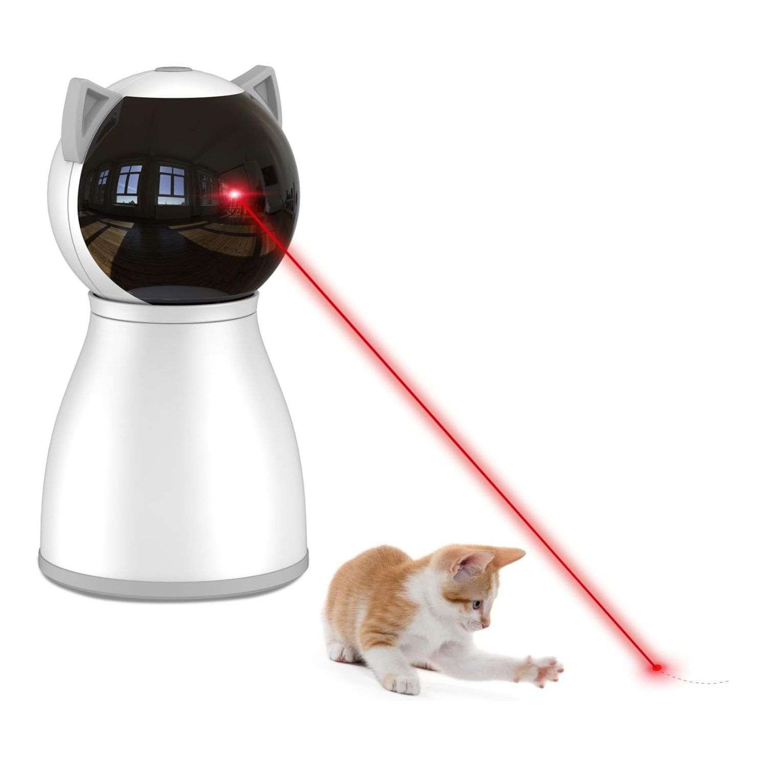 Juguete láser automático con doble motor, trayectoria aleatoria, sensor de movimiento y batería recargable para gatos.