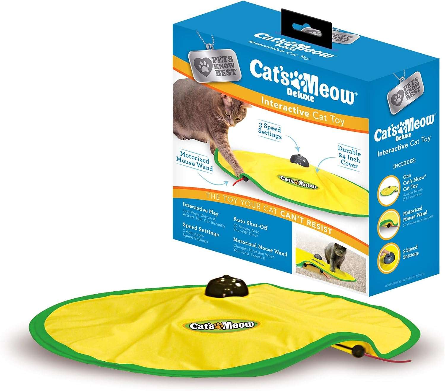 juguete interactivo motorizado para gatos con varita oculta bajo cubierta y movimiento de presa Cat's Meow