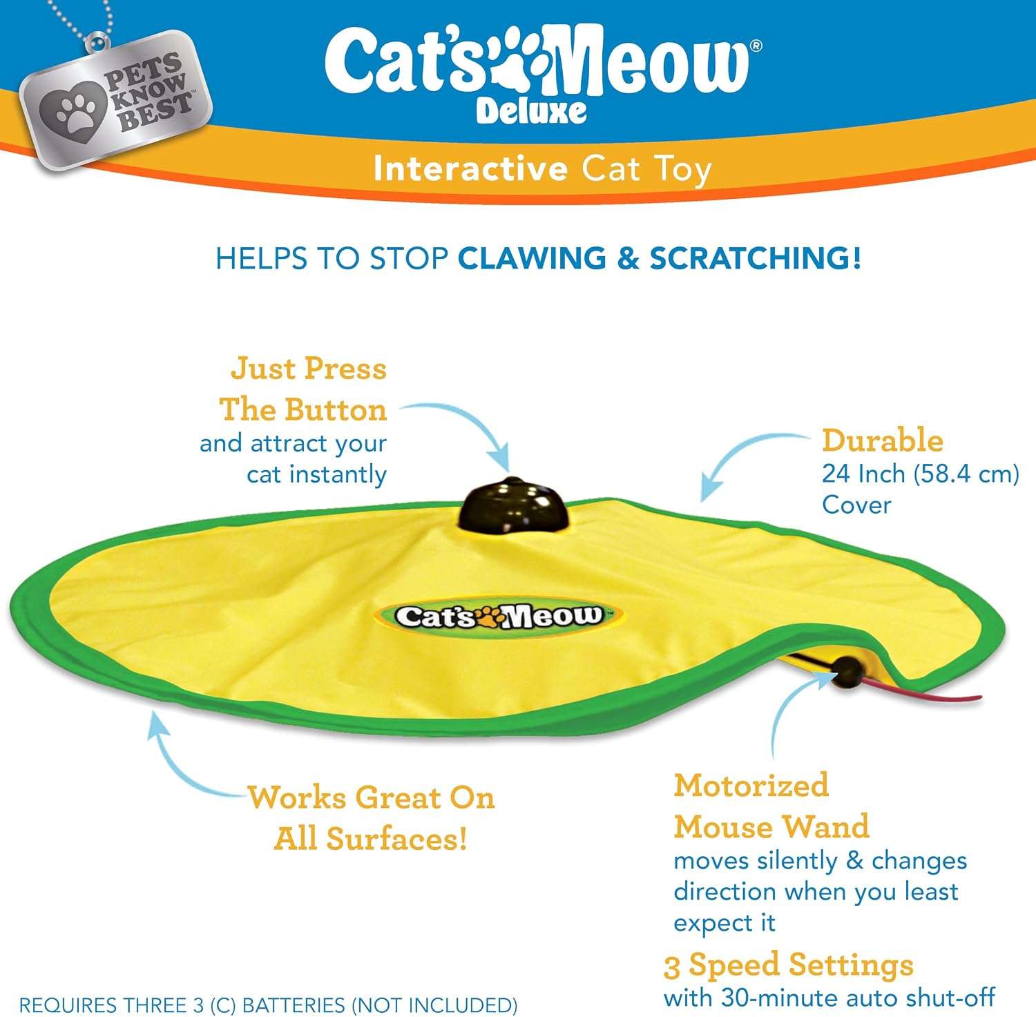 juguete interactivo motorizado para gatos con varita oculta bajo cubierta y movimiento de presa Cat's Meow