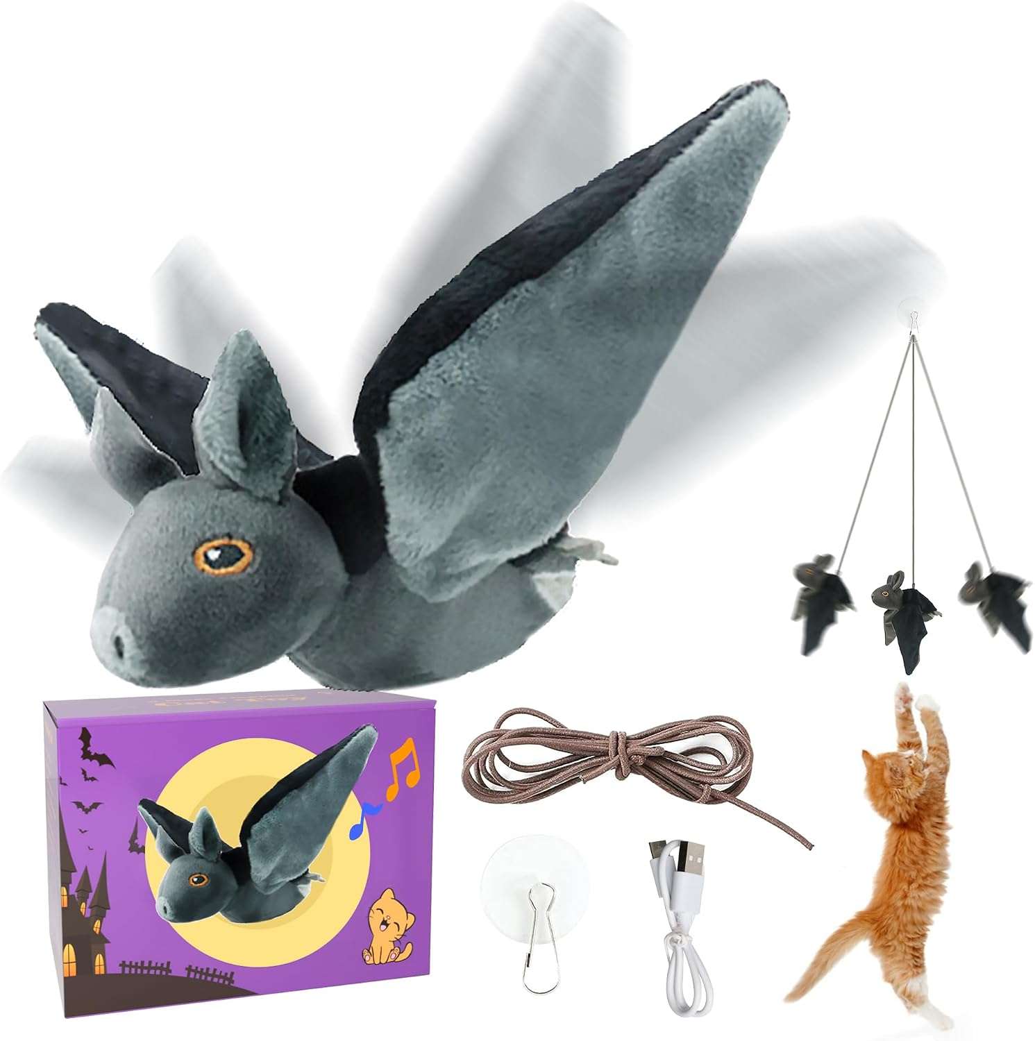 juguete interactivo de murciélago con alas aleteantes, sonido y hierba gatera para gatos LEWISER