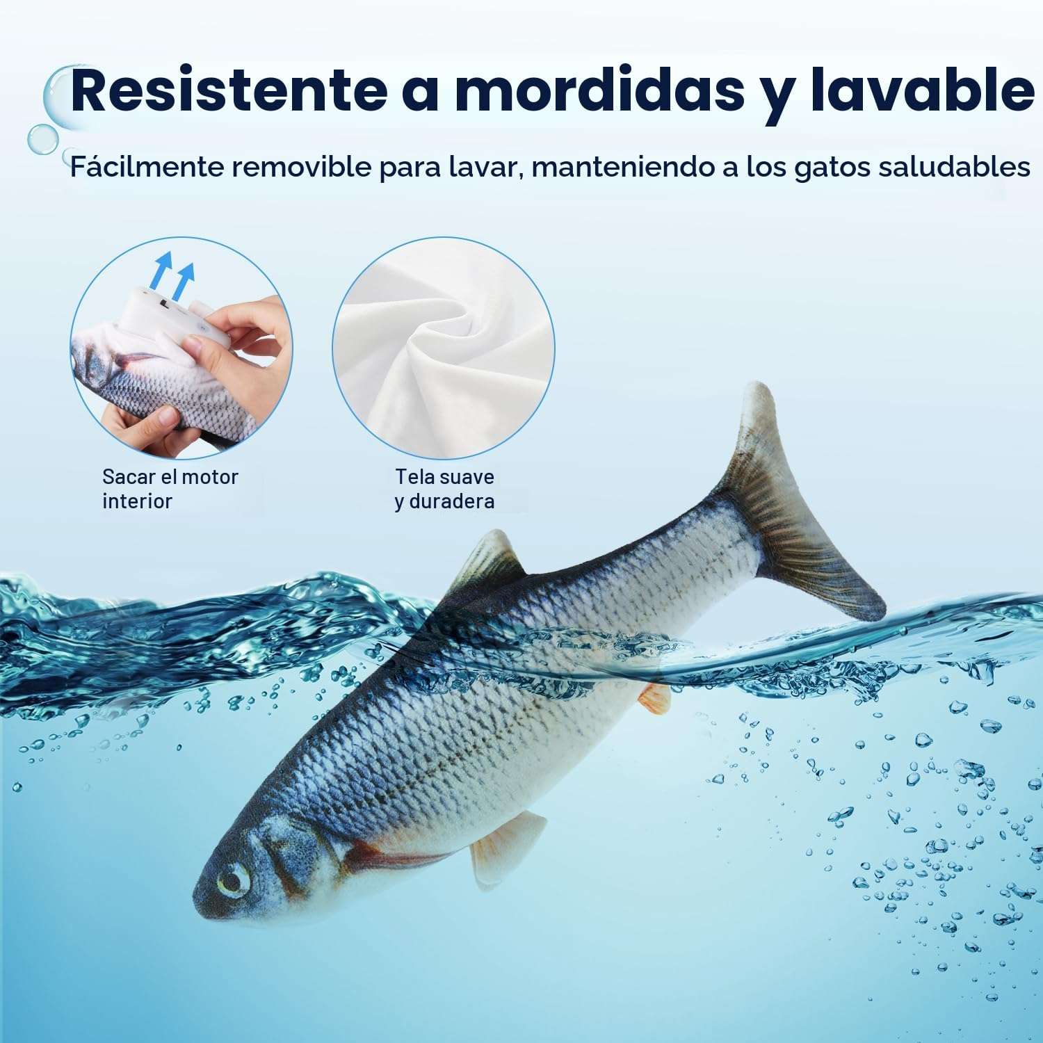 juguete interactivo de pez con movimiento flexible, sensor táctil y hierba gatera para gatos Potaroma