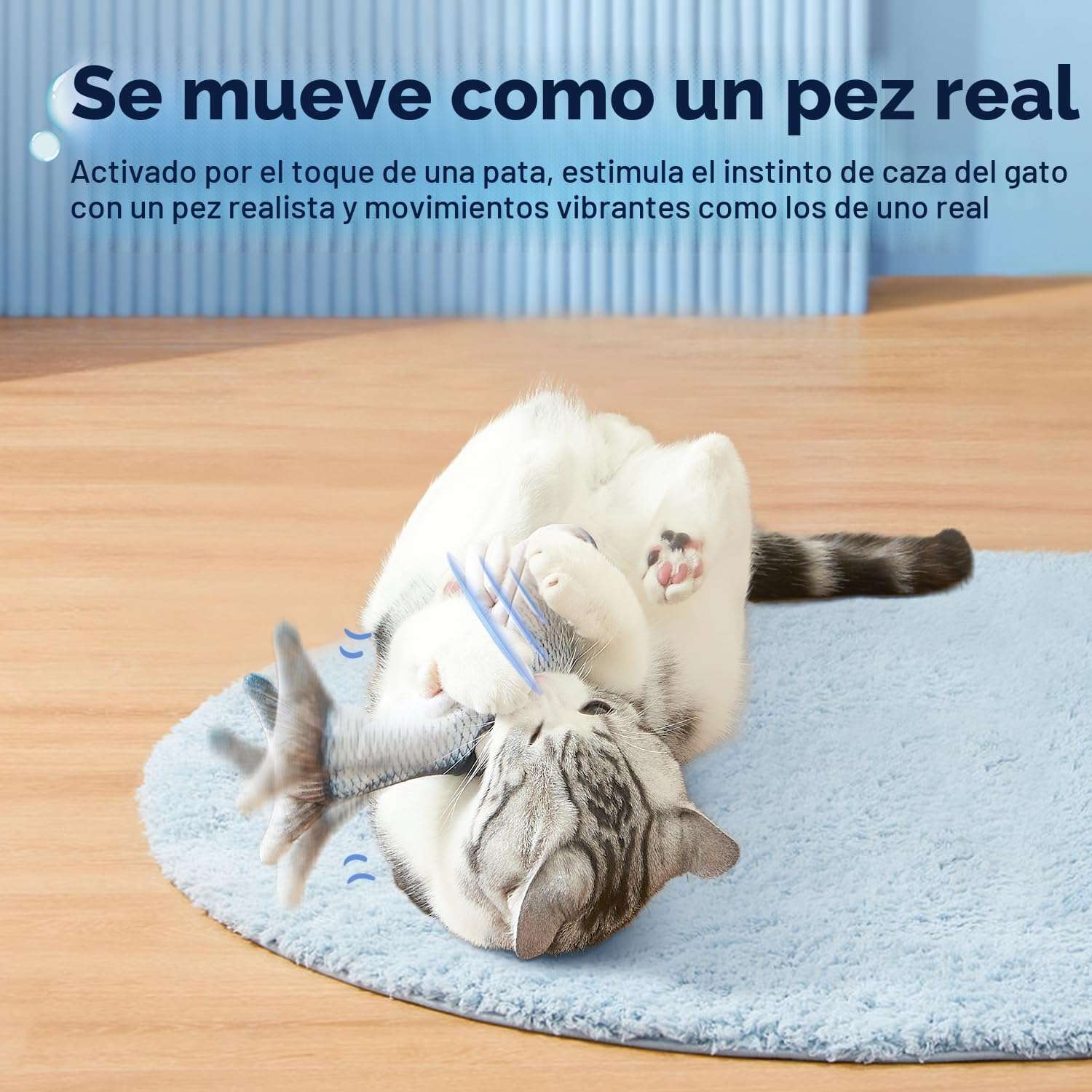 juguete interactivo de pez con movimiento flexible, sensor táctil y hierba gatera para gatos Potaroma