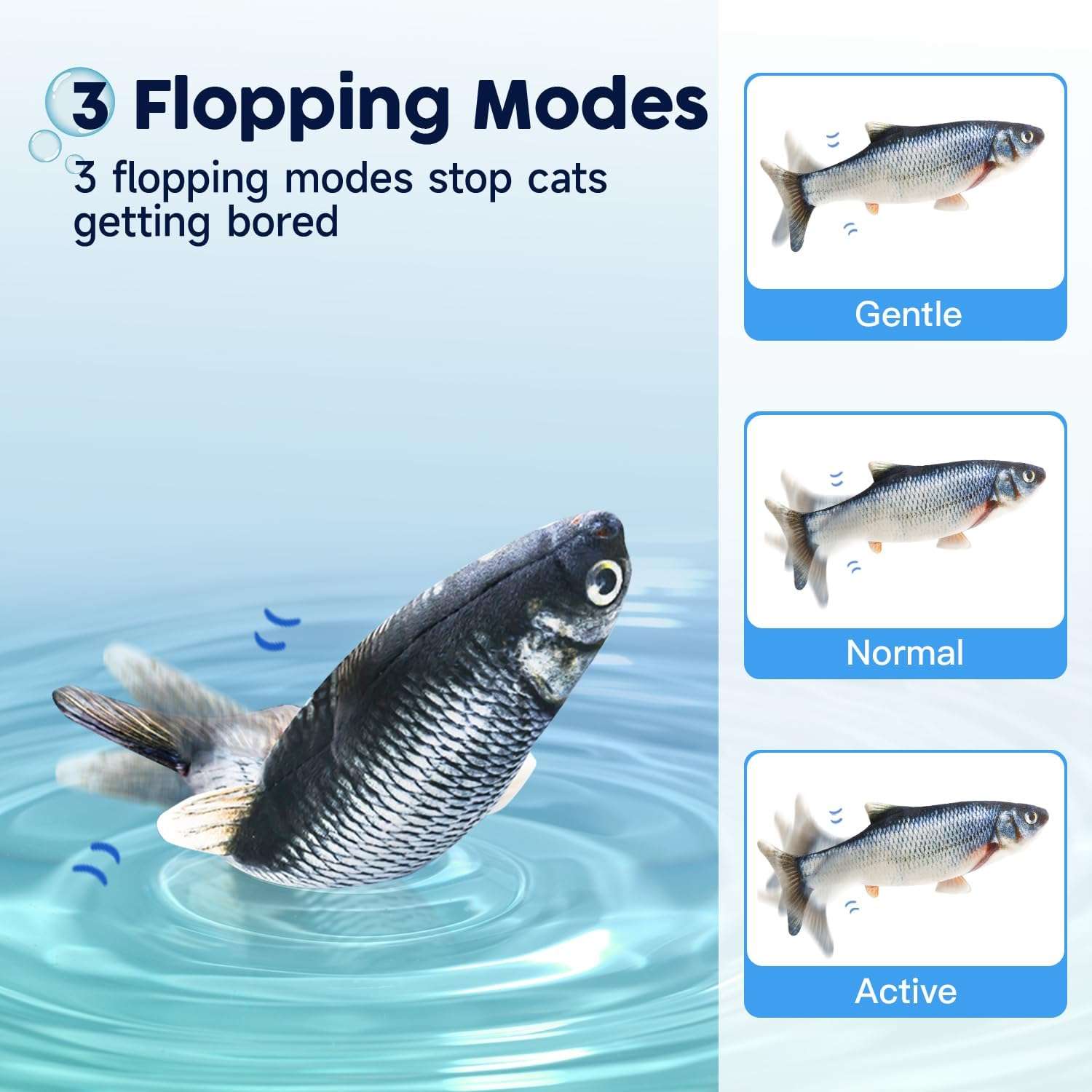 juguete interactivo de pez con movimiento flexible, sensor táctil y hierba gatera para gatos Potaroma