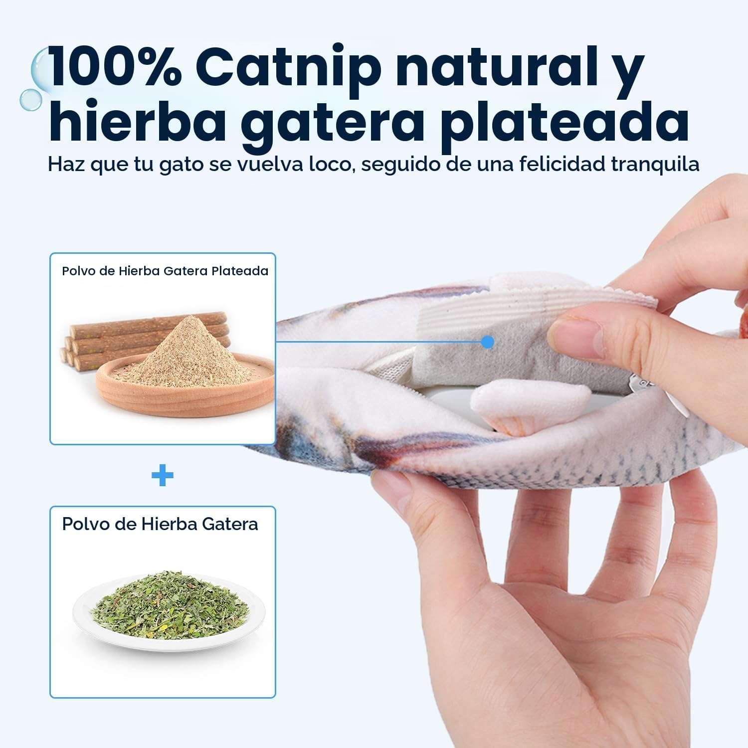 juguete interactivo de pez con movimiento flexible, sensor táctil y hierba gatera para gatos Potaroma