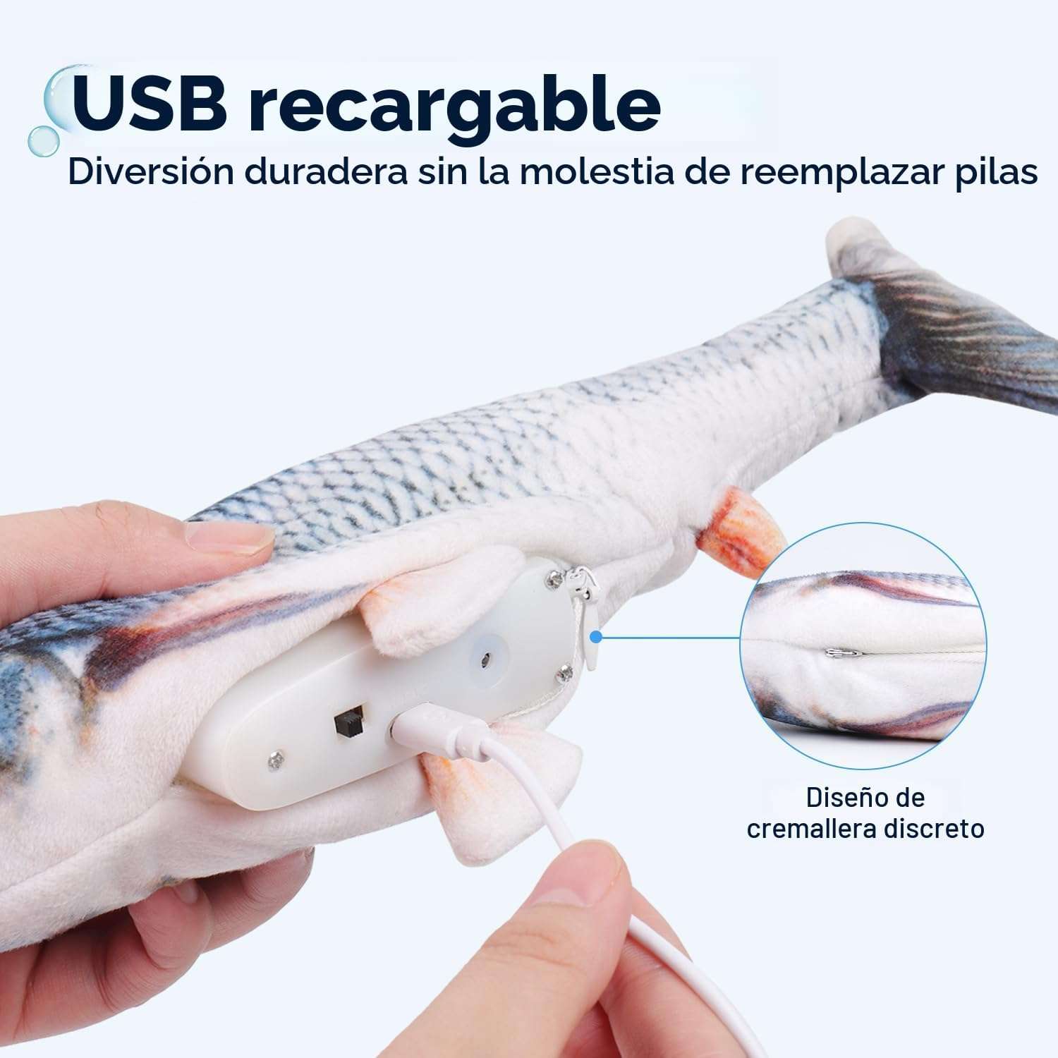 juguete interactivo de pez con movimiento flexible, sensor táctil y hierba gatera para gatos Potaroma