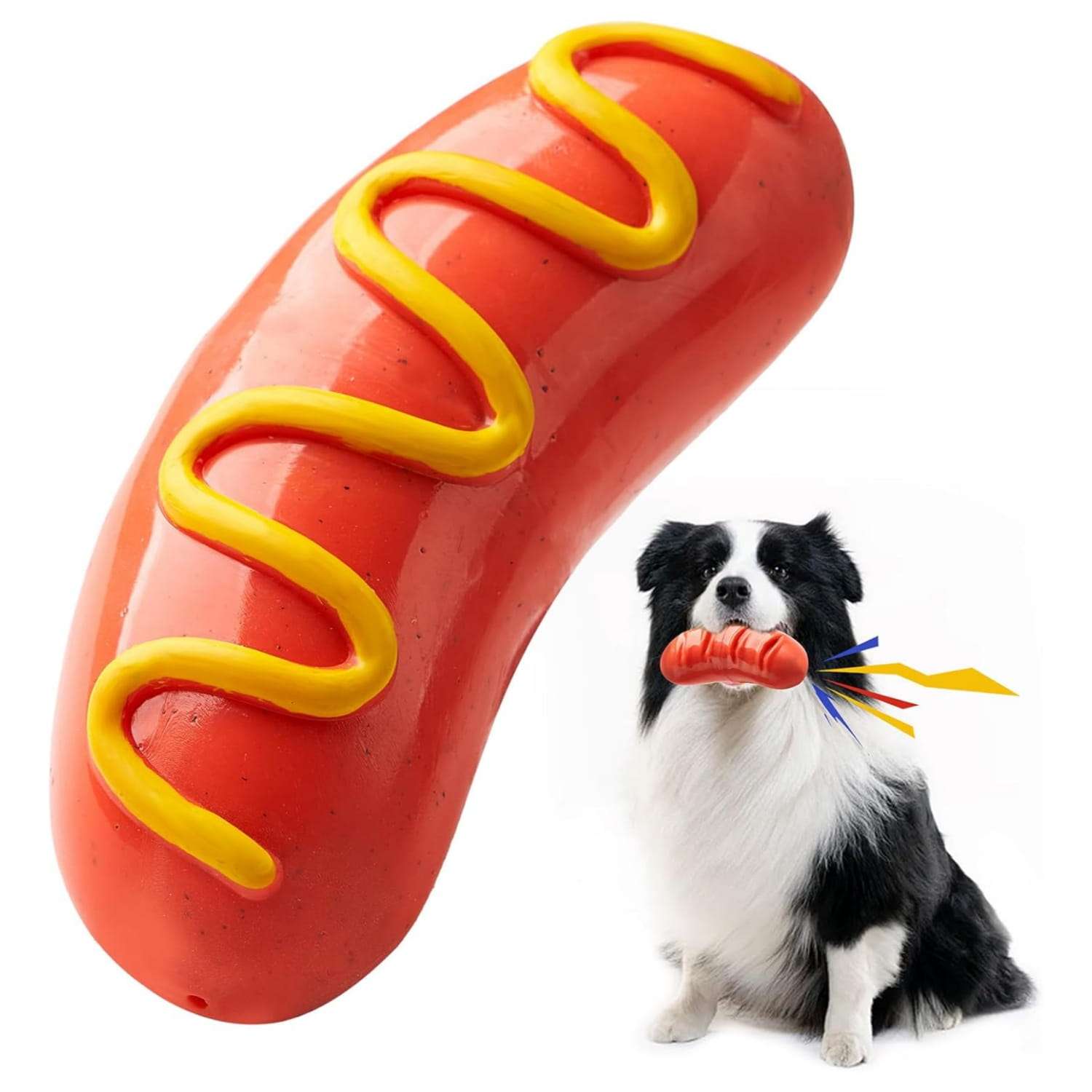 Juguete masticable de goma natural para perros con mordida fuerte y diseno divertido.