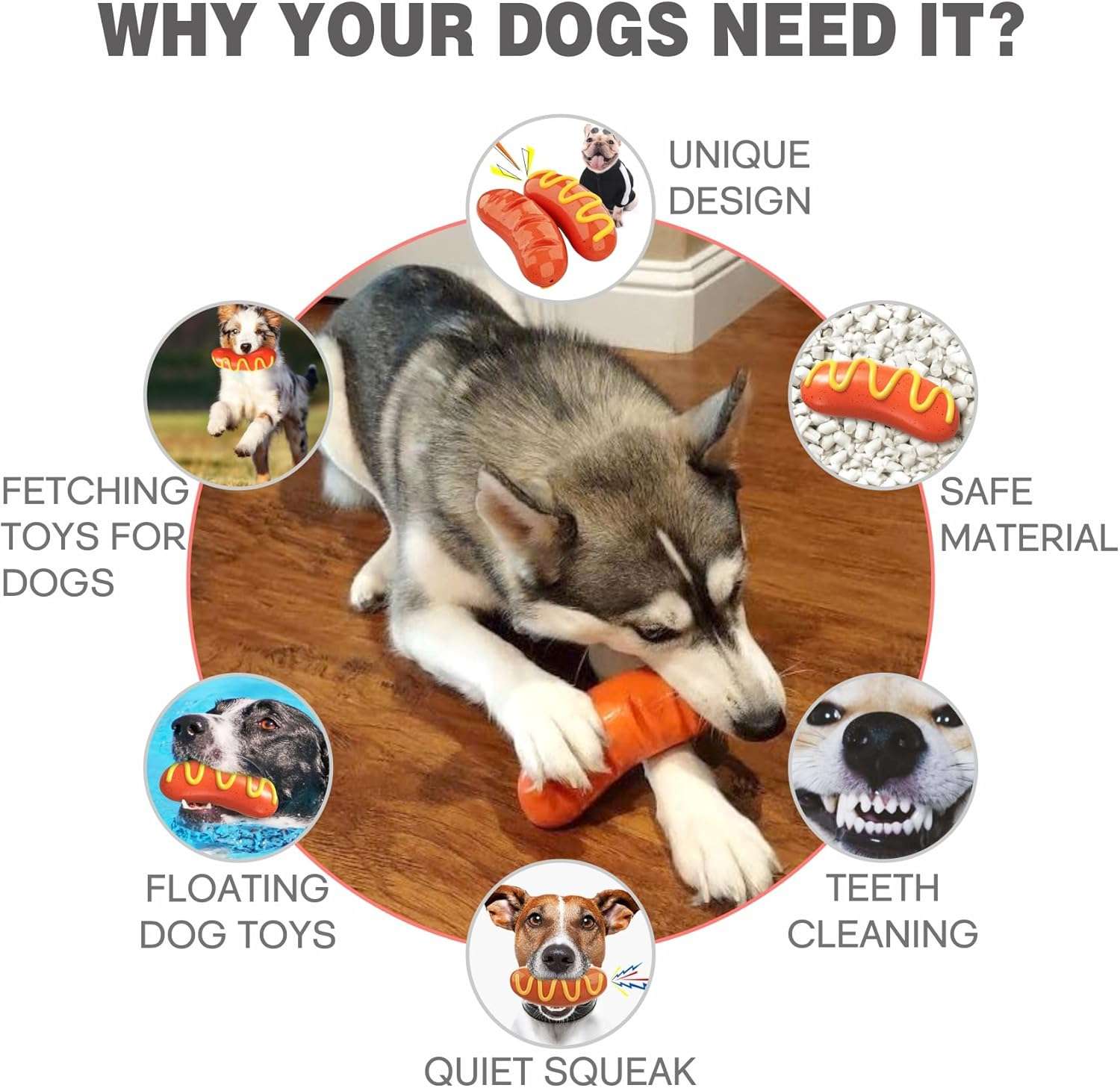 Juguete masticable de goma natural para perros con mordida fuerte y diseno divertido.