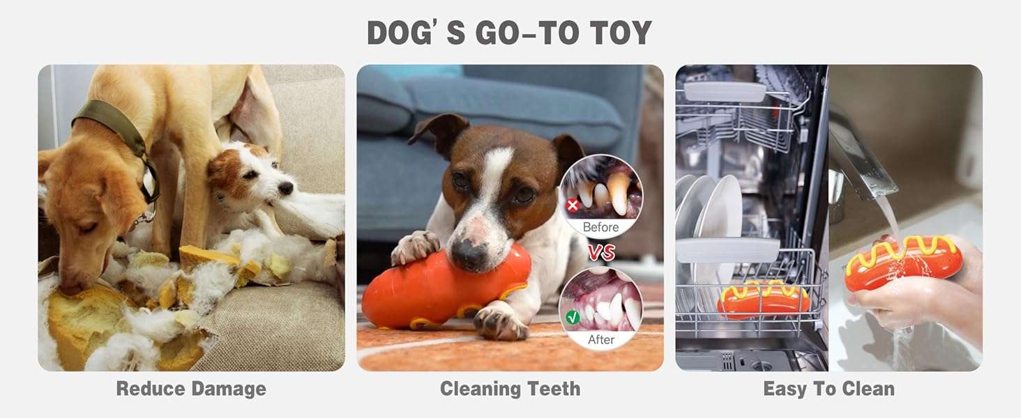 Juguete masticable de goma natural para perros con mordida fuerte y diseno divertido.